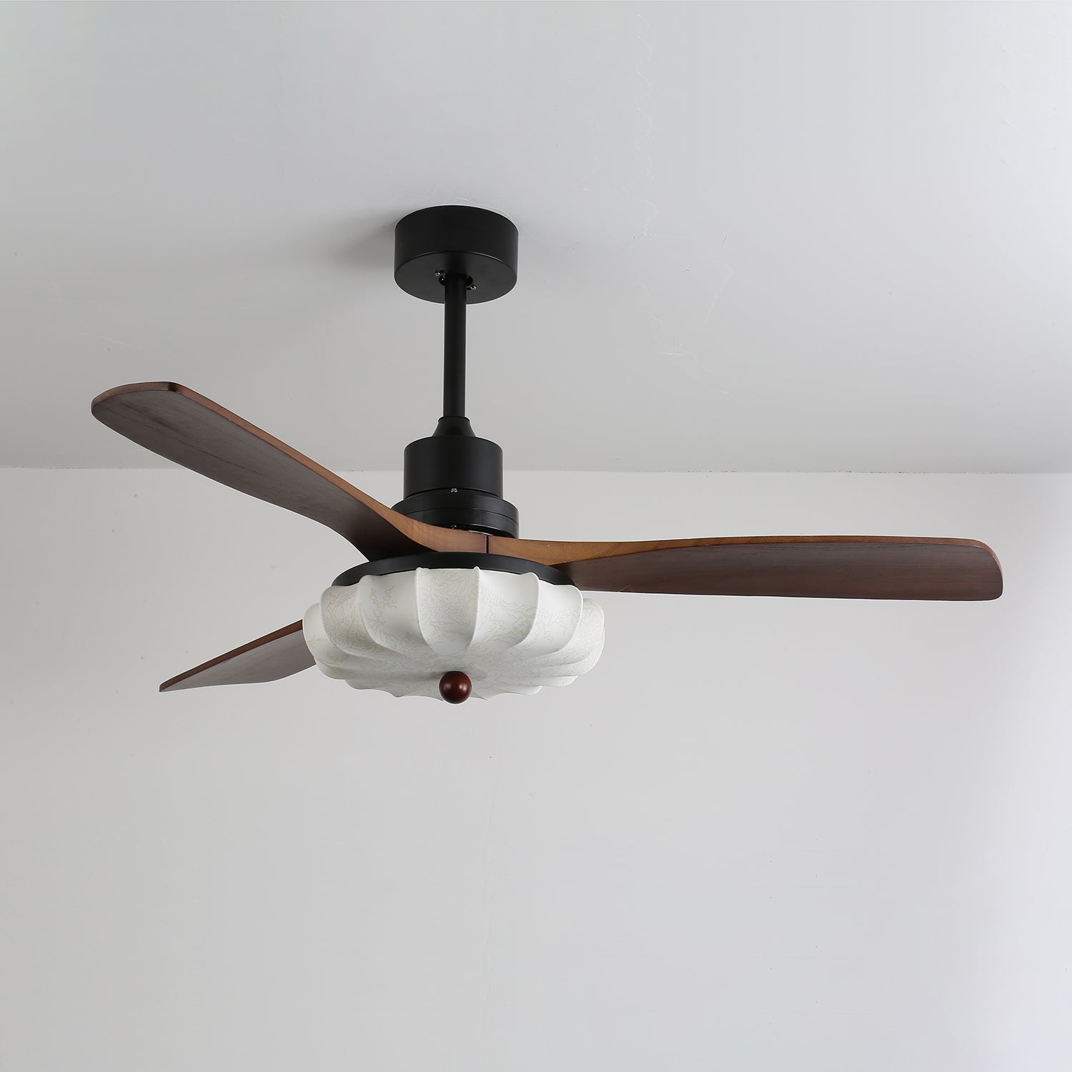 Fabric Ceiling Fan Light 36–52 in Adjustable Walnut Wood Blades Indoor Dining Living Room Bedroom Lighting | Thomler