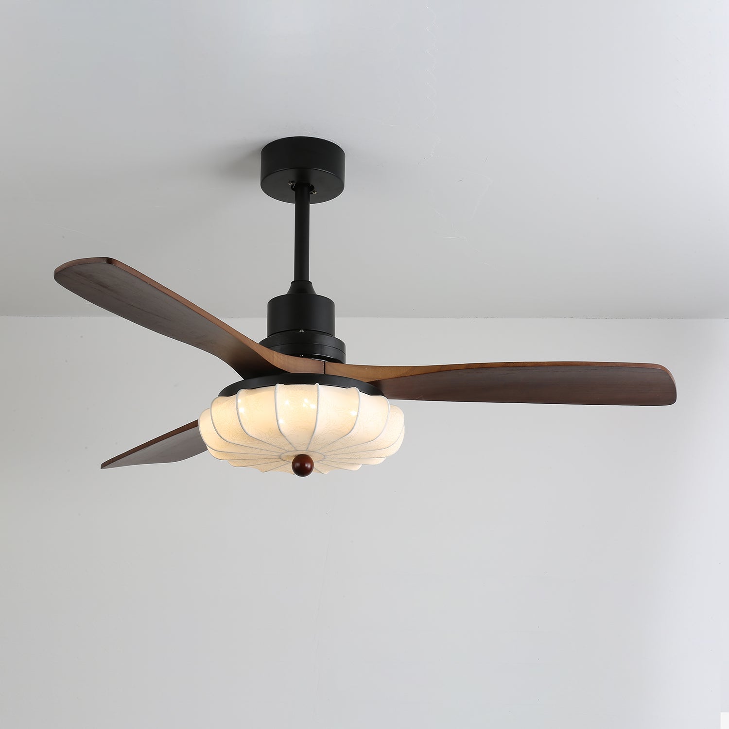 Fabric Ceiling Fan Light 36–52 in Adjustable Walnut Wood Blades Indoor Dining Living Room Bedroom Lighting | Thomler