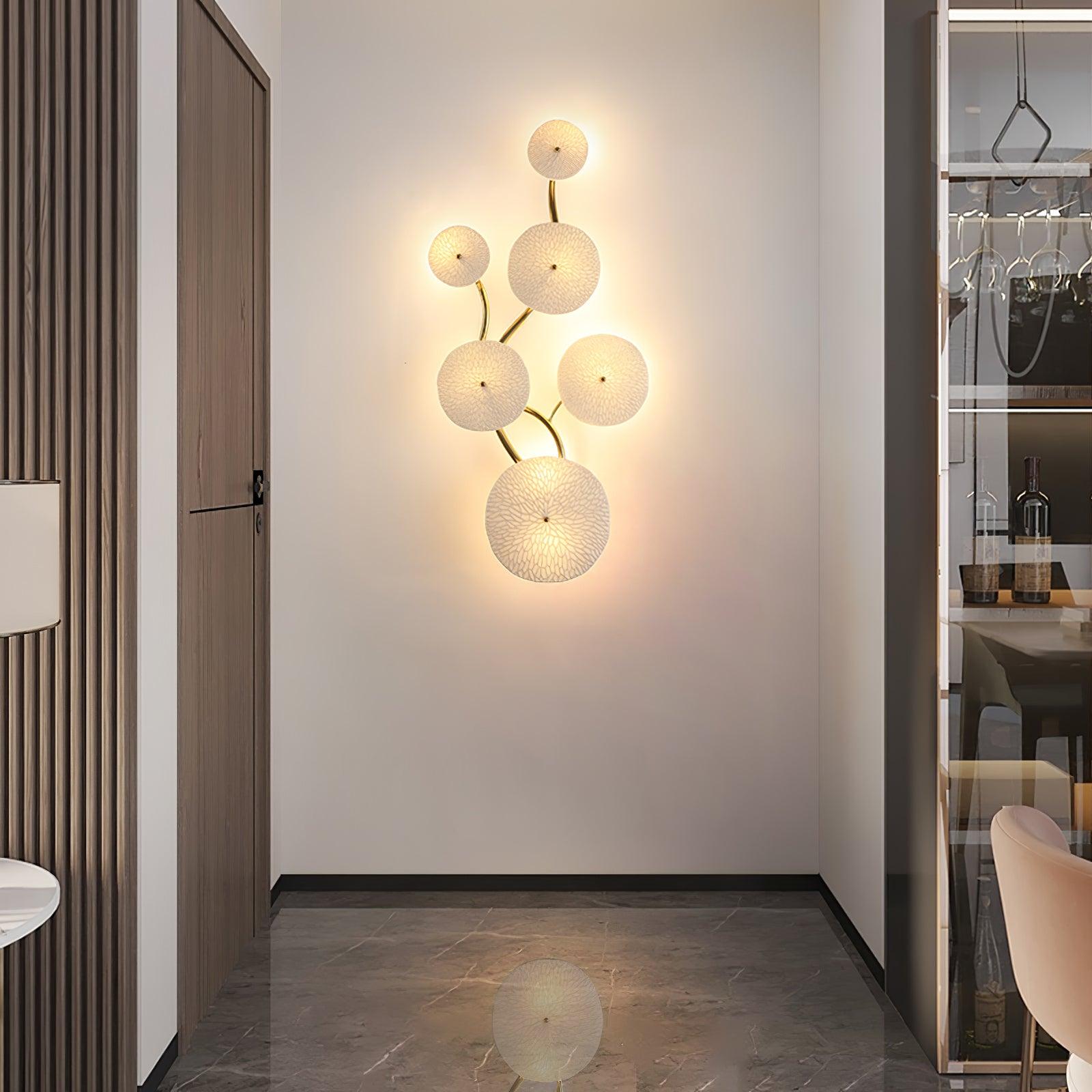 Ceramic Wall Lamp 19.7 in Vertical Lotus Cascade Gold Indoor LED Decorative Lighting | Thomler