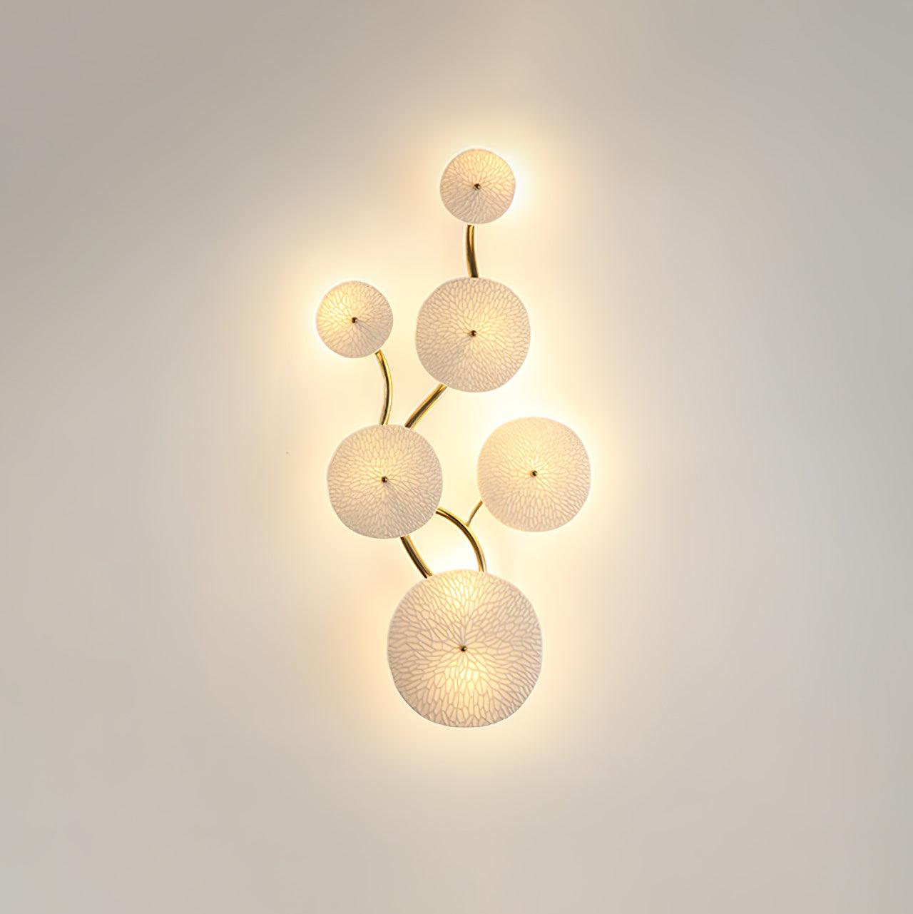Ceramic Wall Lamp 19.7 in Vertical Lotus Cascade Gold Indoor LED Decorative Lighting | Thomler