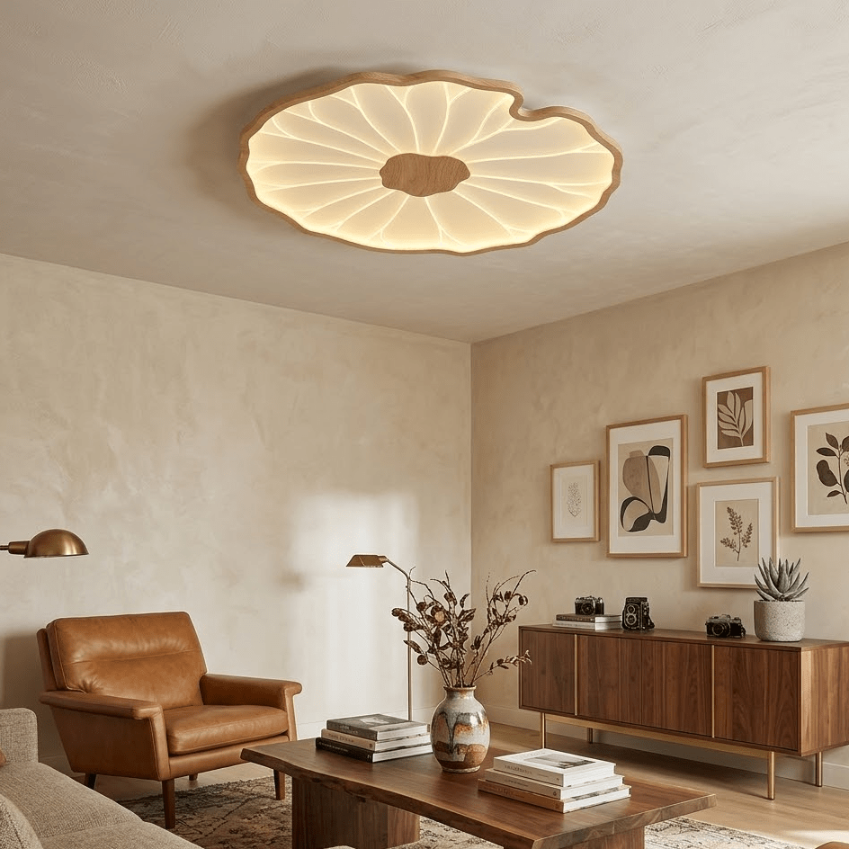 Ceiling Light Acrylic Wood Look LED 135.0 cm Living Room Organic Lotus Leaf Flush Mount Fixture | Thomler