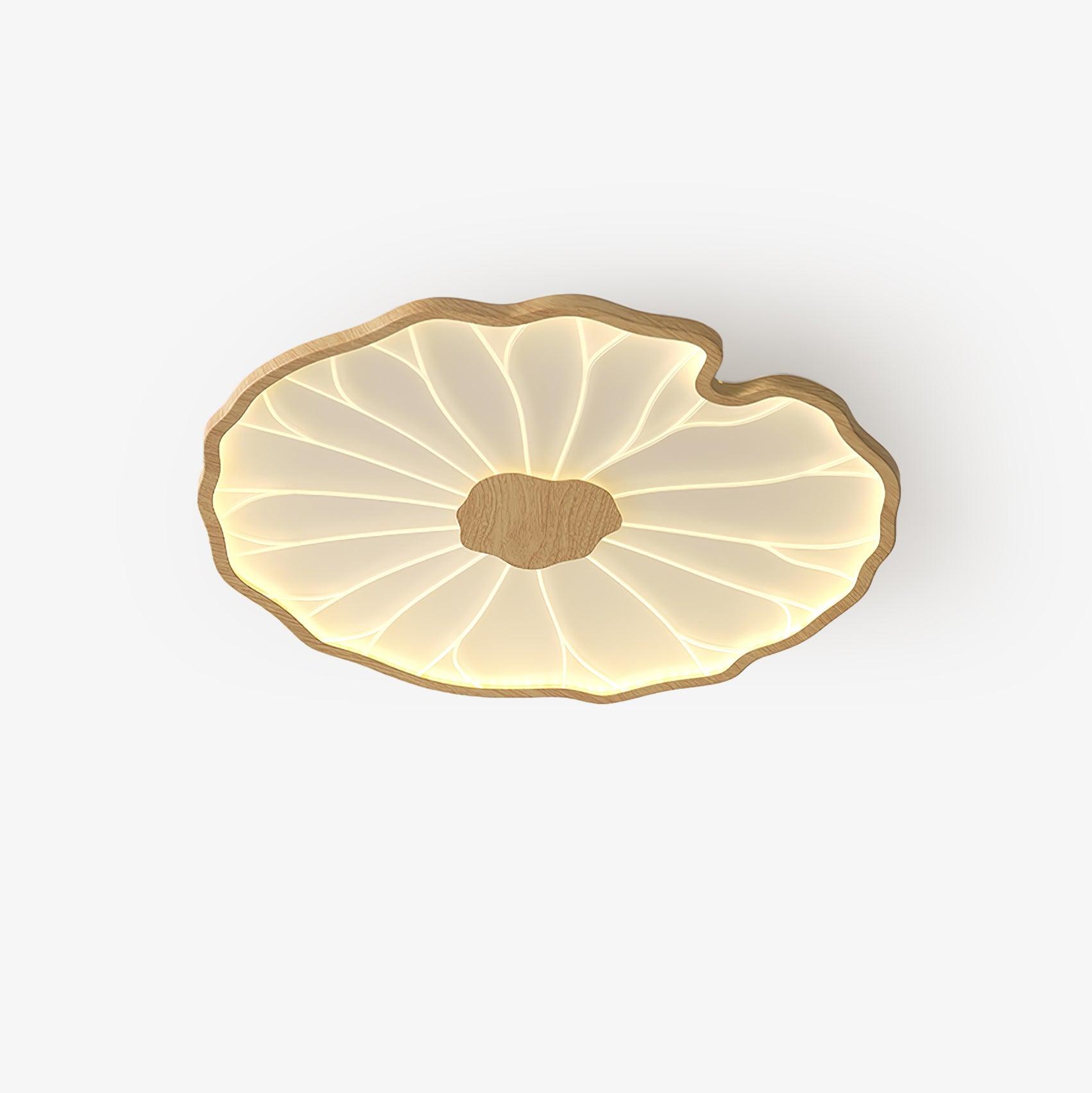 Lotus Leaf Flush Mount Light 11.8 in Acrylic Metal Ceiling Fixture Walnut Natural Wood Indoor Lighting | Thomler