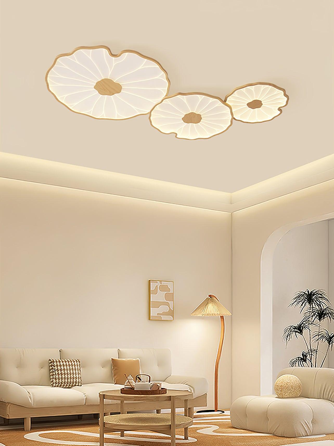 Organic Leaf-Inspired LED Ceiling Light with Wood-Grain Finish for Living Room & Bedroom | Thomler