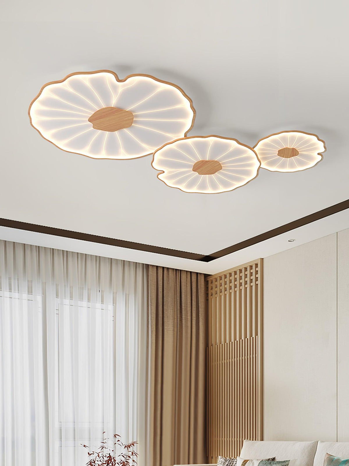 Organic Leaf-Inspired LED Ceiling Light with Wood-Grain Finish for Living Room & Bedroom | Thomler