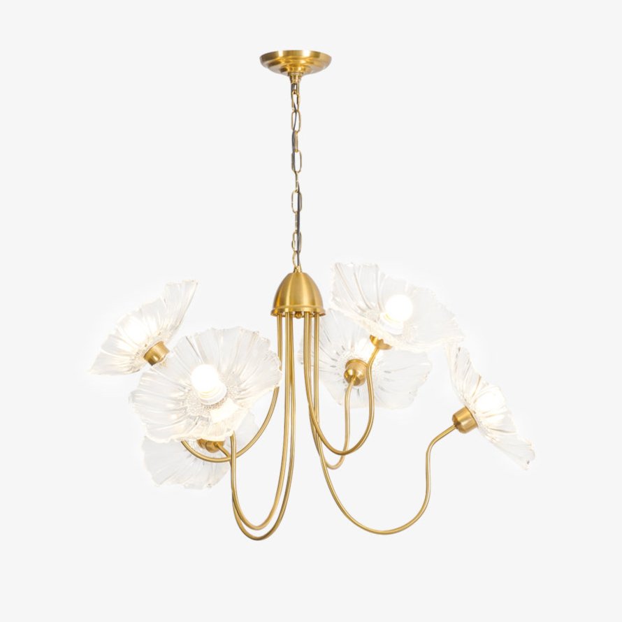 Leaf-Shaped Frosted Glass Chandelier 35.4 in x 21.7 in Gold Indoor Ceiling Lighting Dining Room Living Room | Thomler