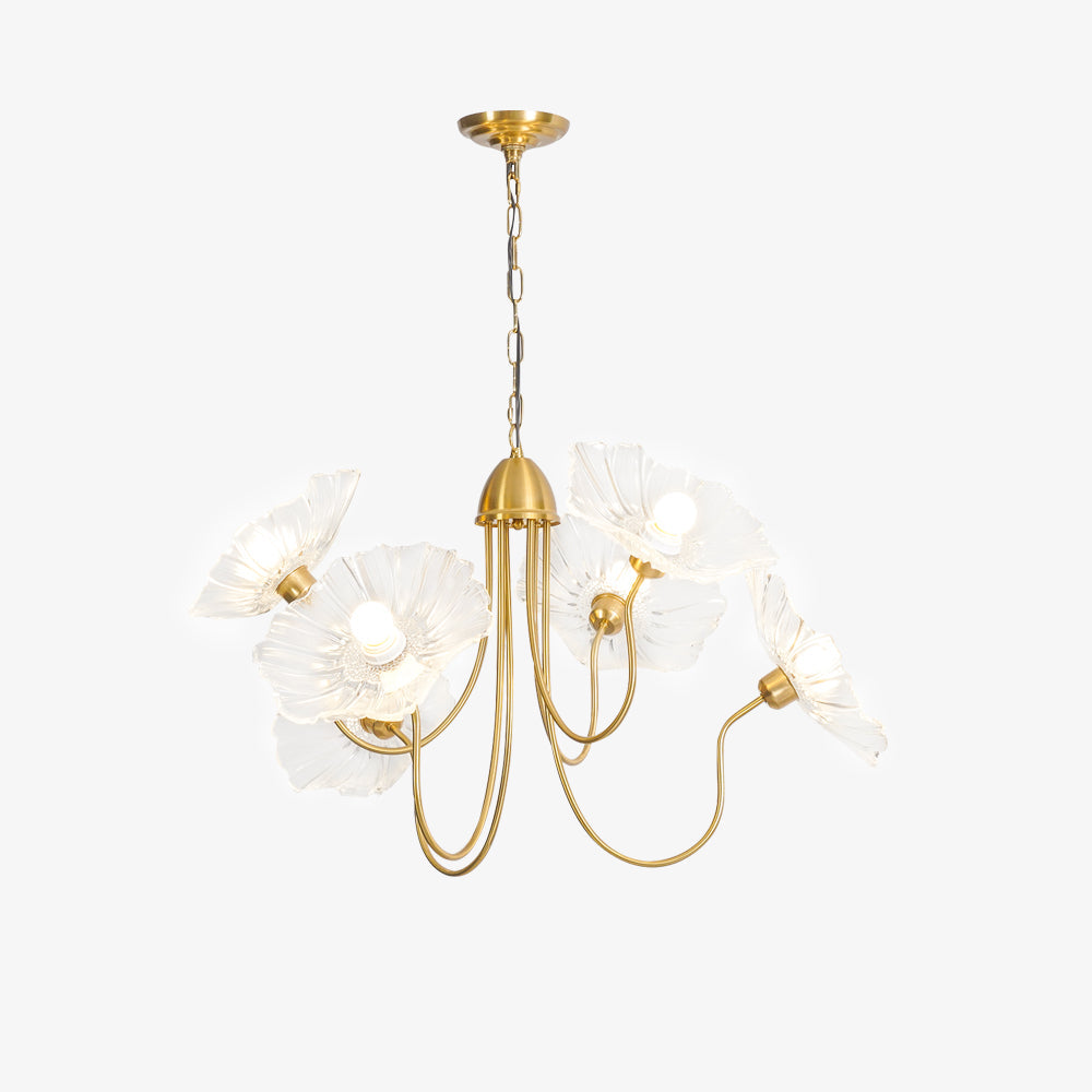 Leaf-Shaped Frosted Glass Chandelier 35.4 in x 21.7 in Gold Indoor Ceiling Lighting Dining Room Living Room | Thomler