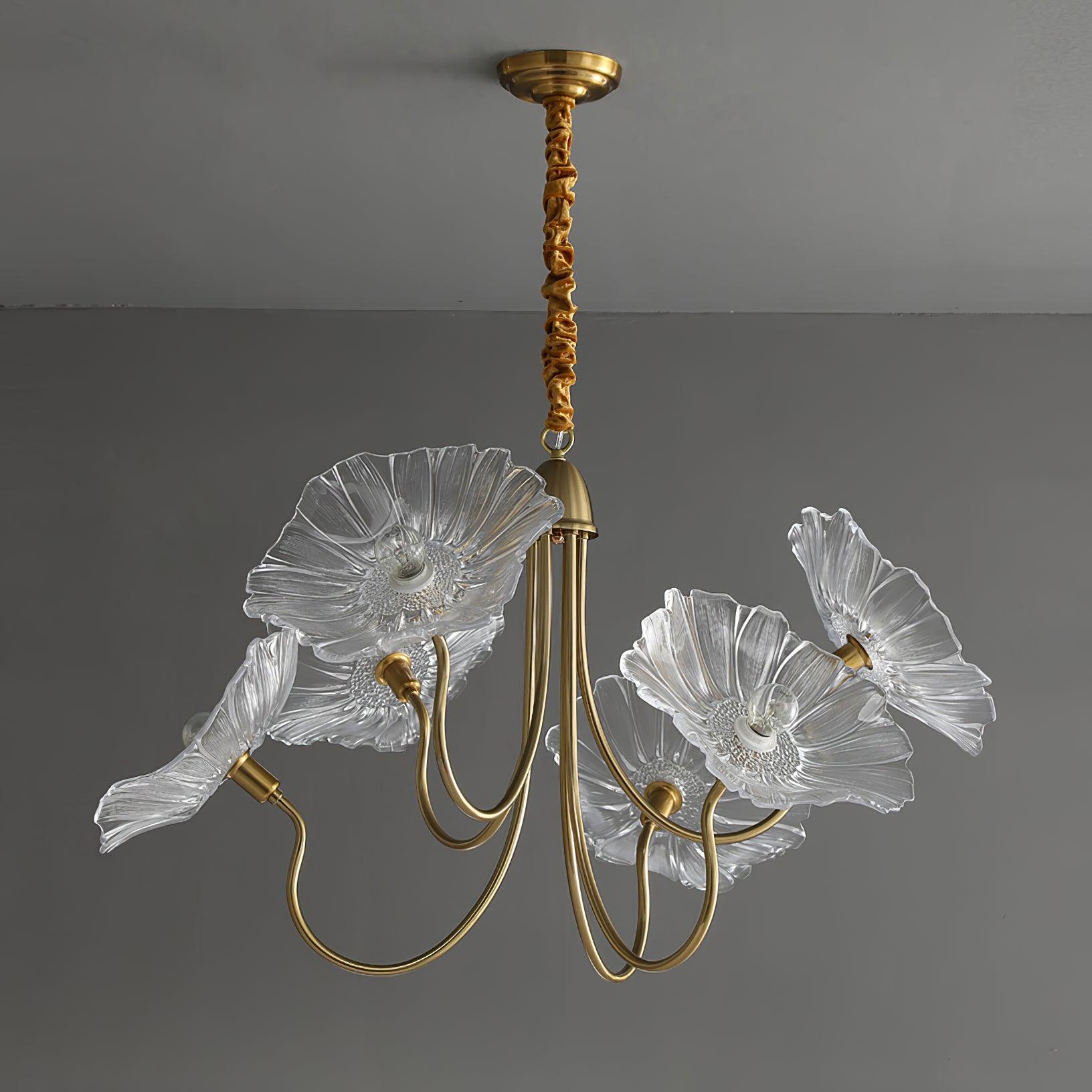 Leaf-Shaped Frosted Glass Chandelier 35.4 in x 21.7 in Gold Indoor Ceiling Lighting Dining Room Living Room | Thomler