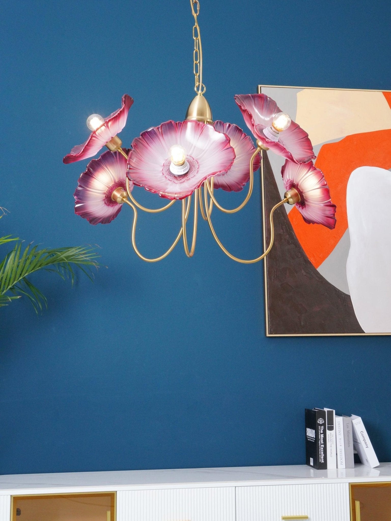 Leaf-Shaped Frosted Glass Chandelier 35.4 in x 21.7 in Gold Indoor Ceiling Lighting Dining Room Living Room | Thomler