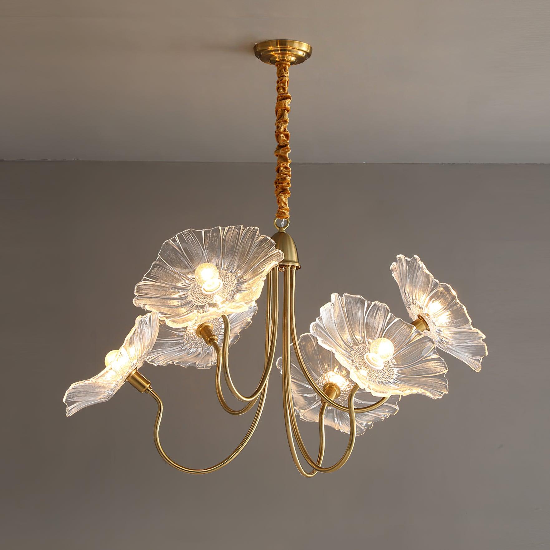 Leaf-Shaped Frosted Glass Chandelier 35.4 in x 21.7 in Gold Indoor Ceiling Lighting Dining Room Living Room | Thomler