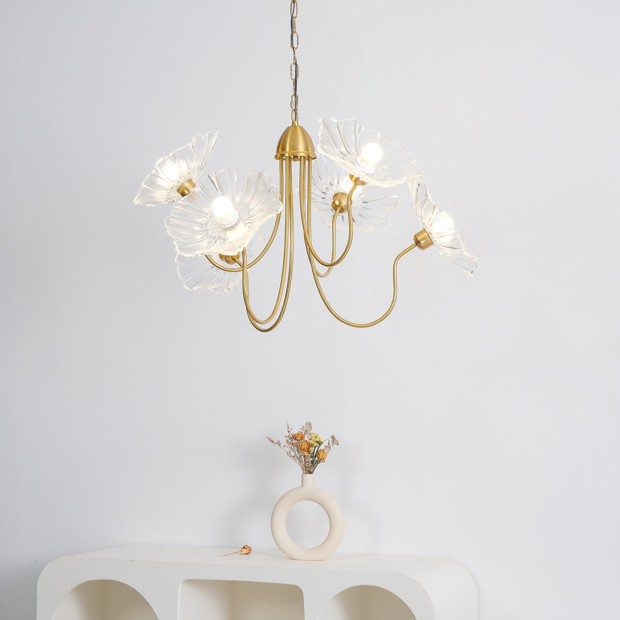 Leaf-Shaped Frosted Glass Chandelier 35.4 in x 21.7 in Gold Indoor Ceiling Lighting Dining Room Living Room | Thomler