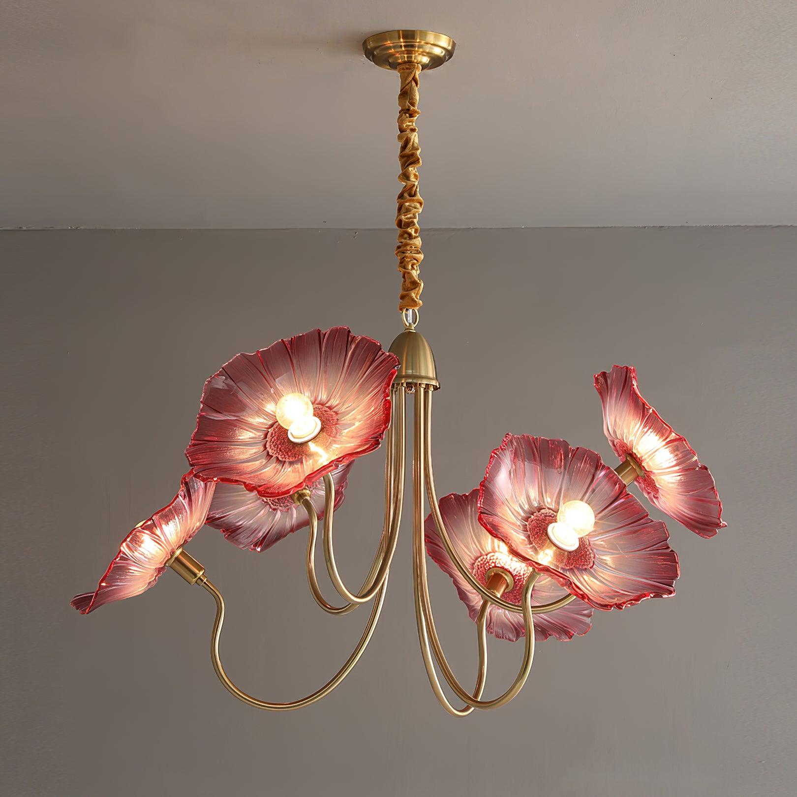 Leaf-Shaped Frosted Glass Chandelier 35.4 in x 21.7 in Gold Indoor Ceiling Lighting Dining Room Living Room | Thomler