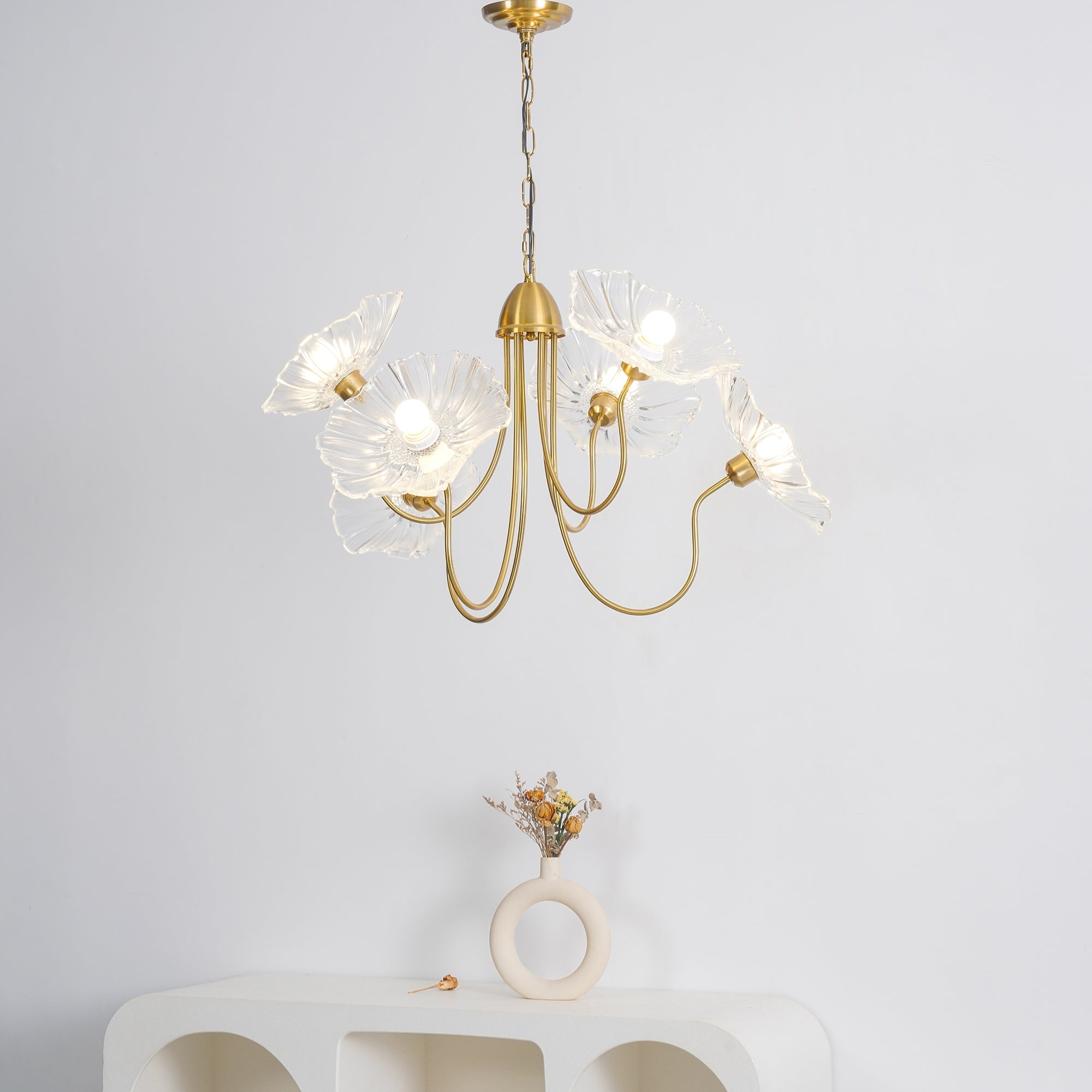 Leaf-Shaped Frosted Glass Chandelier 35.4 in x 21.7 in Gold Indoor Ceiling Lighting Dining Room Living Room | Thomler