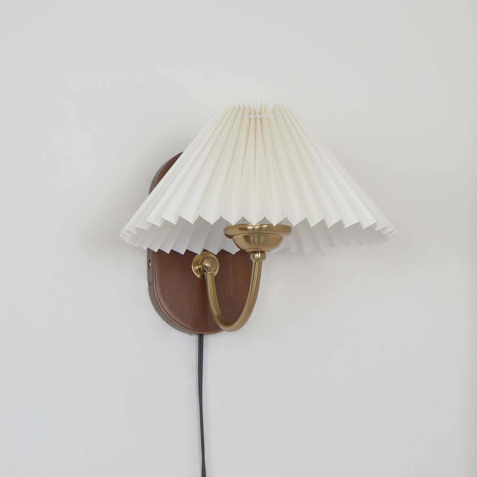 Wall Lamp Metal And Walnut 12.2 in White Fabric Shade Plug In Living Room Bedroom Lighting Accent | Thomler