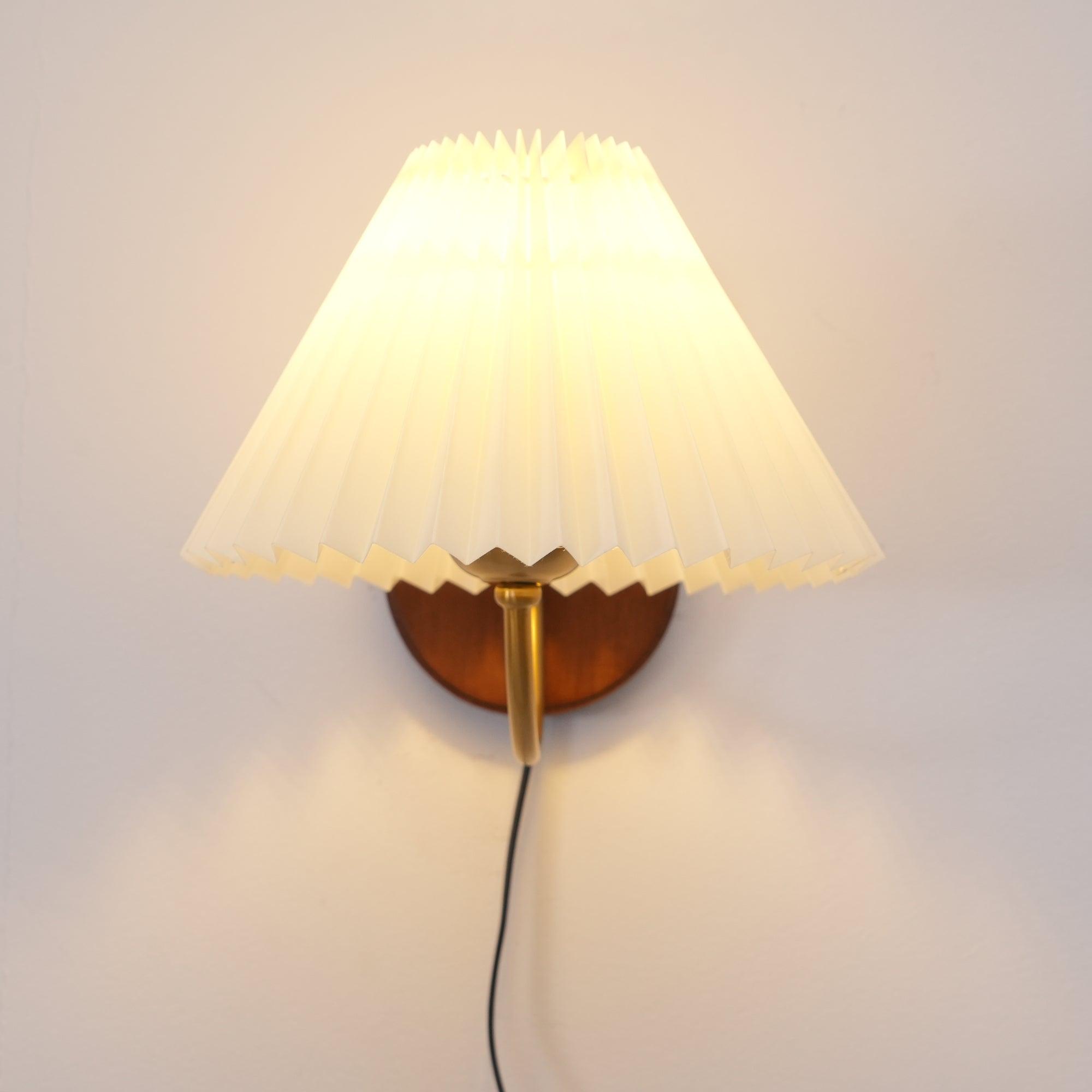 Wall Lamp Metal And Walnut 12.2 in White Fabric Shade Plug In Living Room Bedroom Lighting Accent | Thomler