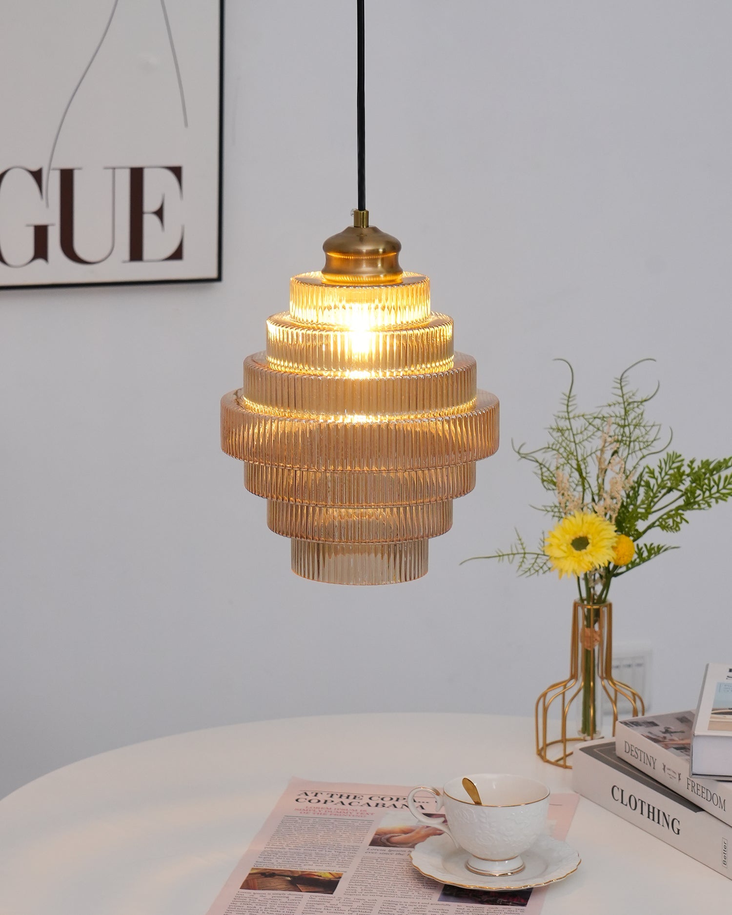 Pendant Light Glass Multi-Tier 9.8 in Amber or Smoke Gray Living Room Dining Area Modern Chandelier Ceiling Lamp | Thomler
