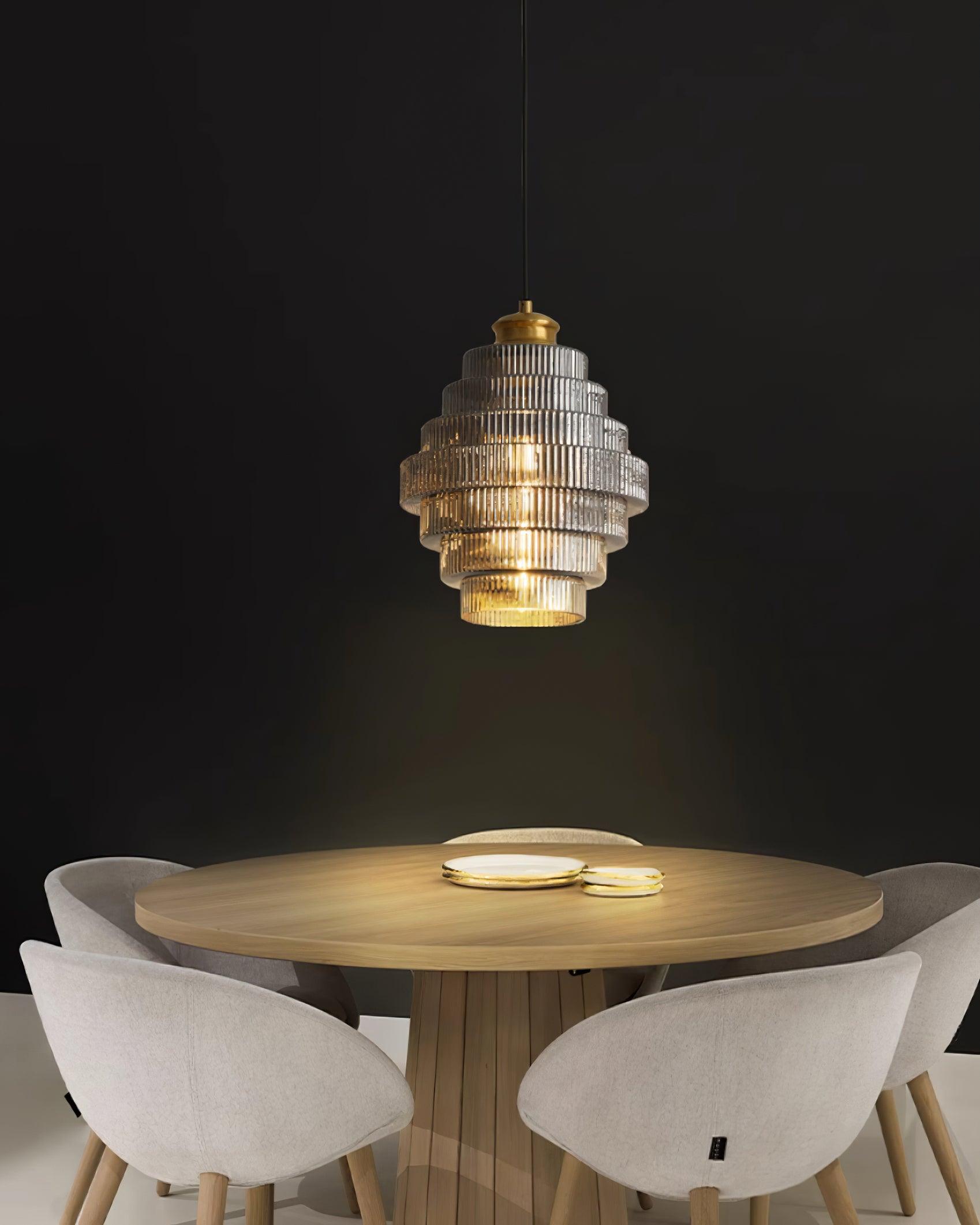 Pendant Light Glass Multi-Tier 9.8 in Amber or Smoke Gray Living Room Dining Area Modern Chandelier Ceiling Lamp | Thomler