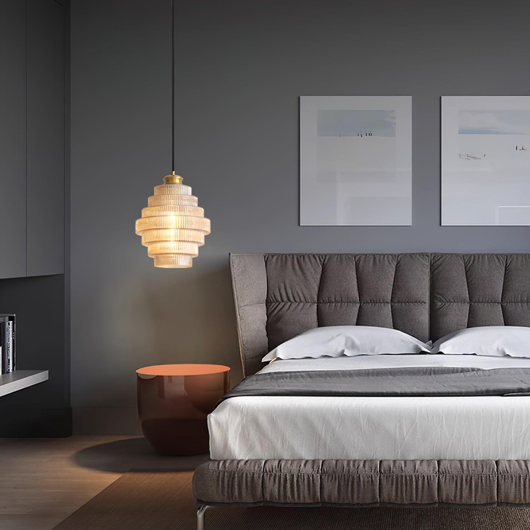Pendant Light Glass Multi-Tier 9.8 in Amber or Smoke Gray Living Room Dining Area Modern Chandelier Ceiling Lamp | Thomler