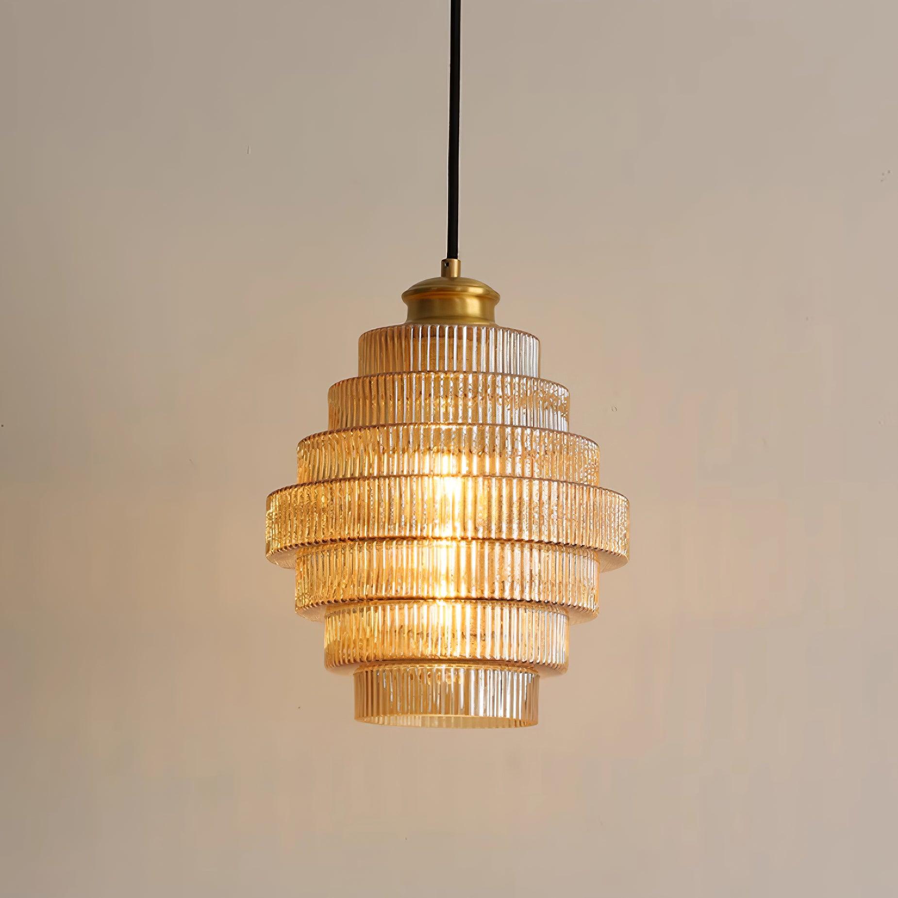 Pendant Light Glass Multi-Tier 9.8 in Amber or Smoke Gray Living Room Dining Area Modern Chandelier Ceiling Lamp | Thomler