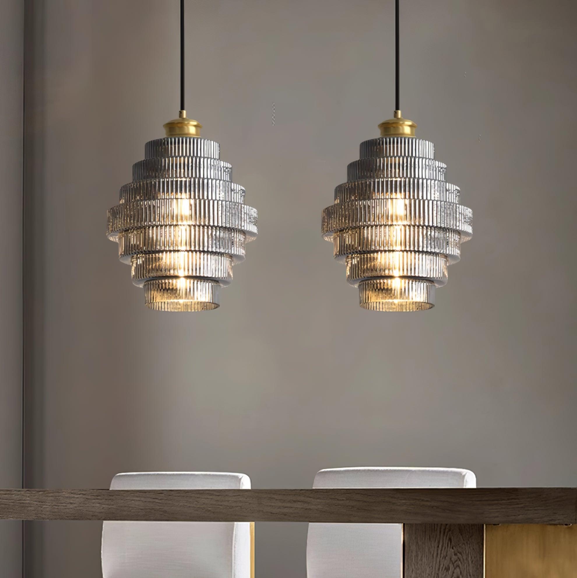 Pendant Light Glass Multi-Tier 9.8 in Amber or Smoke Gray Living Room Dining Area Modern Chandelier Ceiling Lamp | Thomler