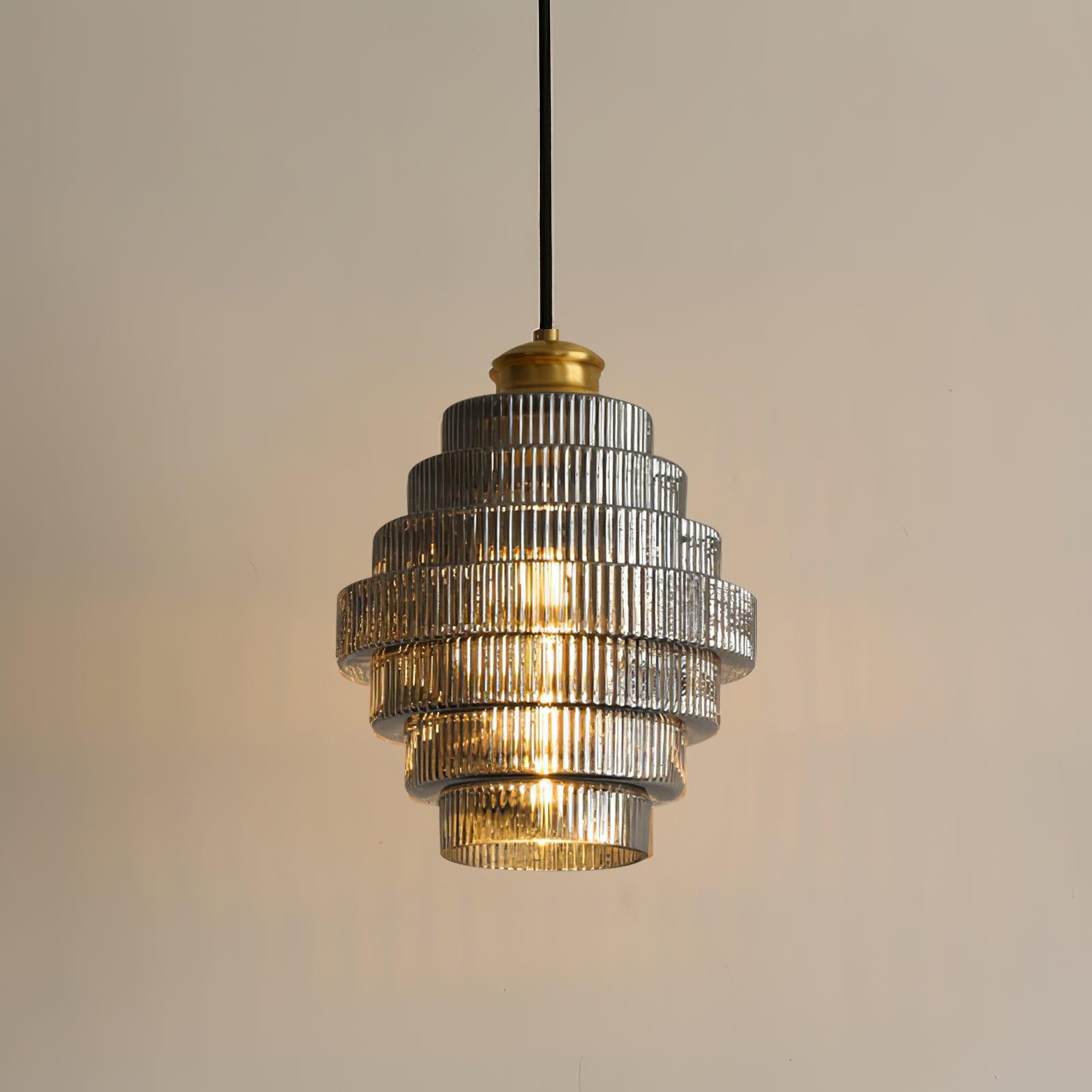 Pendant Light Glass Multi-Tier 9.8 in Amber or Smoke Gray Living Room Dining Area Modern Chandelier Ceiling Lamp | Thomler