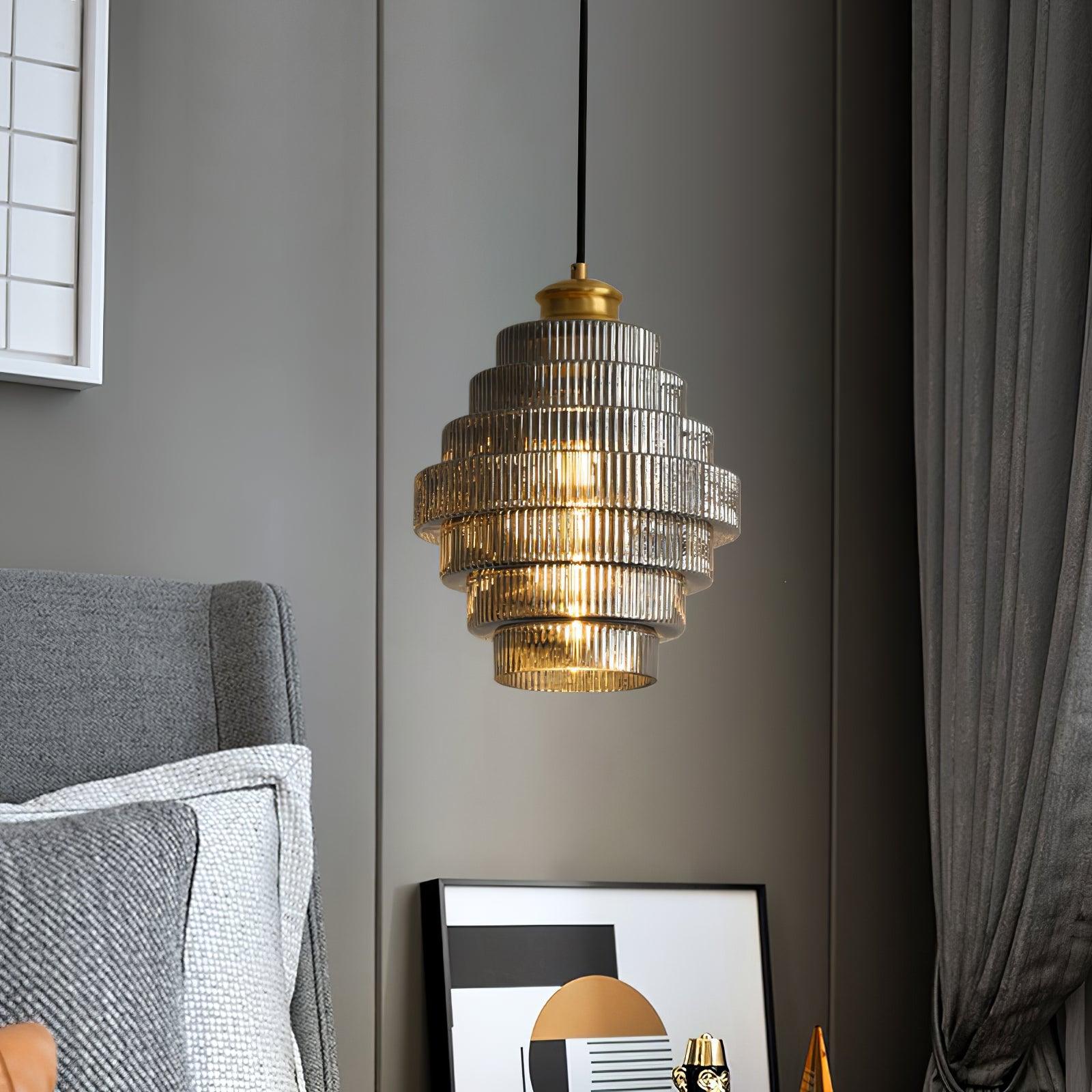 Pendant Light Glass Multi-Tier 9.8 in Amber or Smoke Gray Living Room Dining Area Modern Chandelier Ceiling Lamp | Thomler