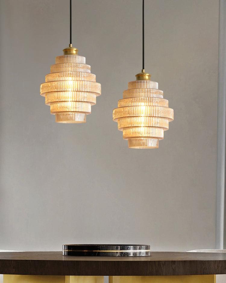 Pendant Light Glass Multi-Tier 9.8 in Amber or Smoke Gray Living Room Dining Area Modern Chandelier Ceiling Lamp | Thomler