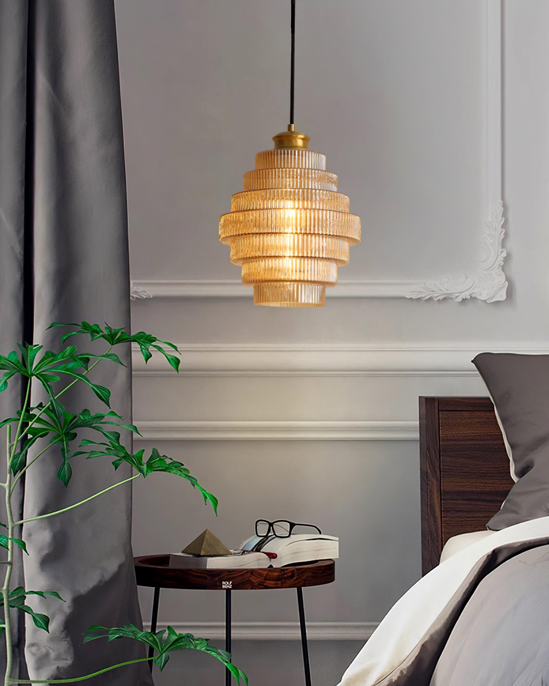 Pendant Light Glass Multi-Tier 9.8 in Amber or Smoke Gray Living Room Dining Area Modern Chandelier Ceiling Lamp | Thomler
