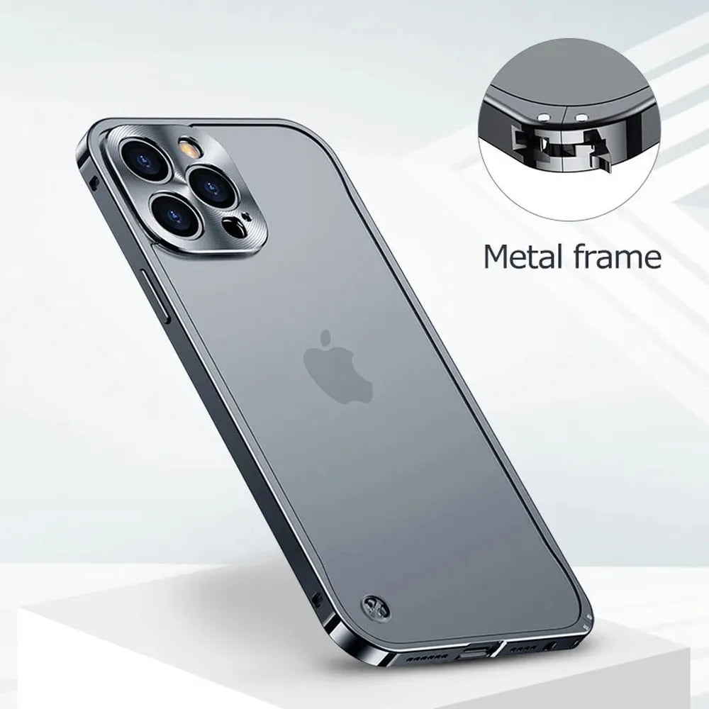iPhone Case Machined Aluminum Frame Matte Back Cover Shock Protection Raised Edges with MagSafe Compatible Ring Precision Cutouts for 13 | Thomler