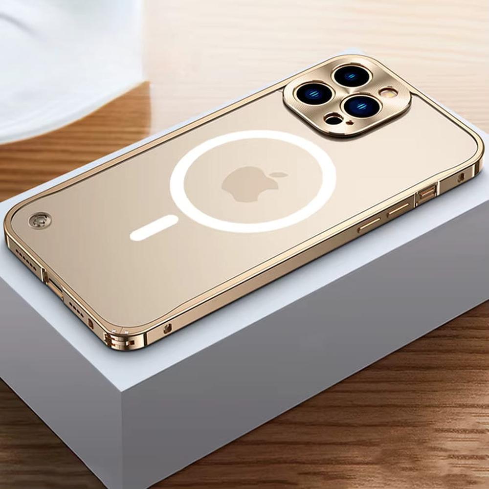 iPhone Case Machined Aluminum Frame Matte Back Cover Shock Protection Raised Edges with MagSafe Compatible Ring Precision Cutouts for 13 | Thomler