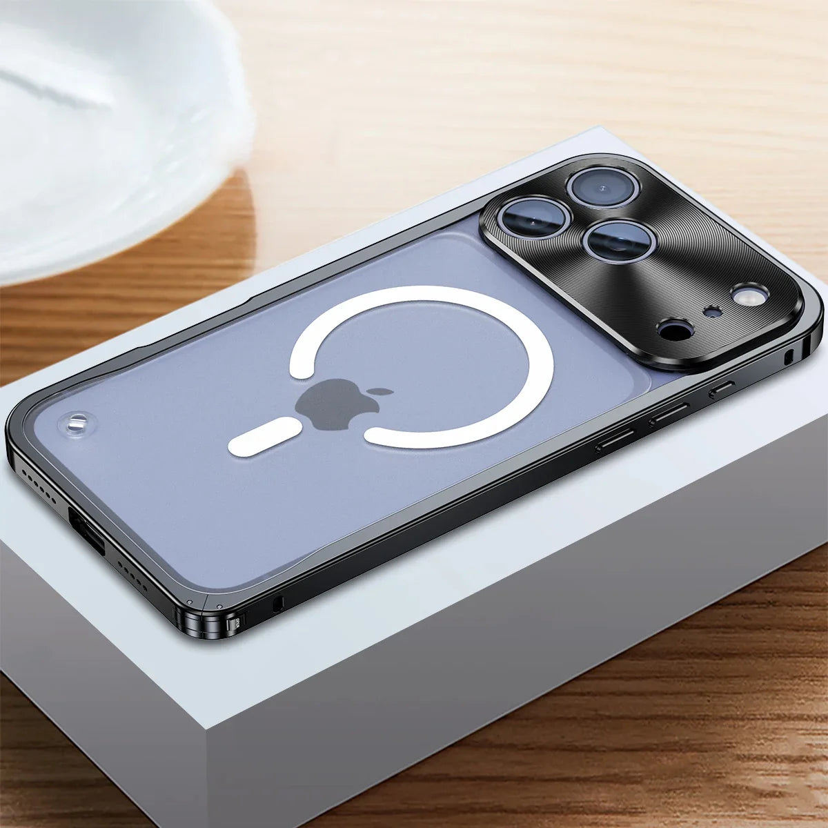 iPhone Case Machined Aluminum Frame Matte Back Cover Shock Protection Raised Edges with MagSafe Compatible Ring Precision Cutouts for 13 | Thomler