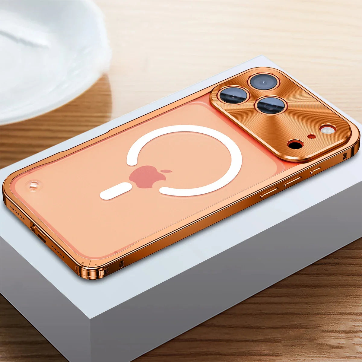 iPhone Case Machined Aluminum Frame Matte Back Cover Shock Protection Raised Edges with MagSafe Compatible Ring Precision Cutouts for 13 | Thomler