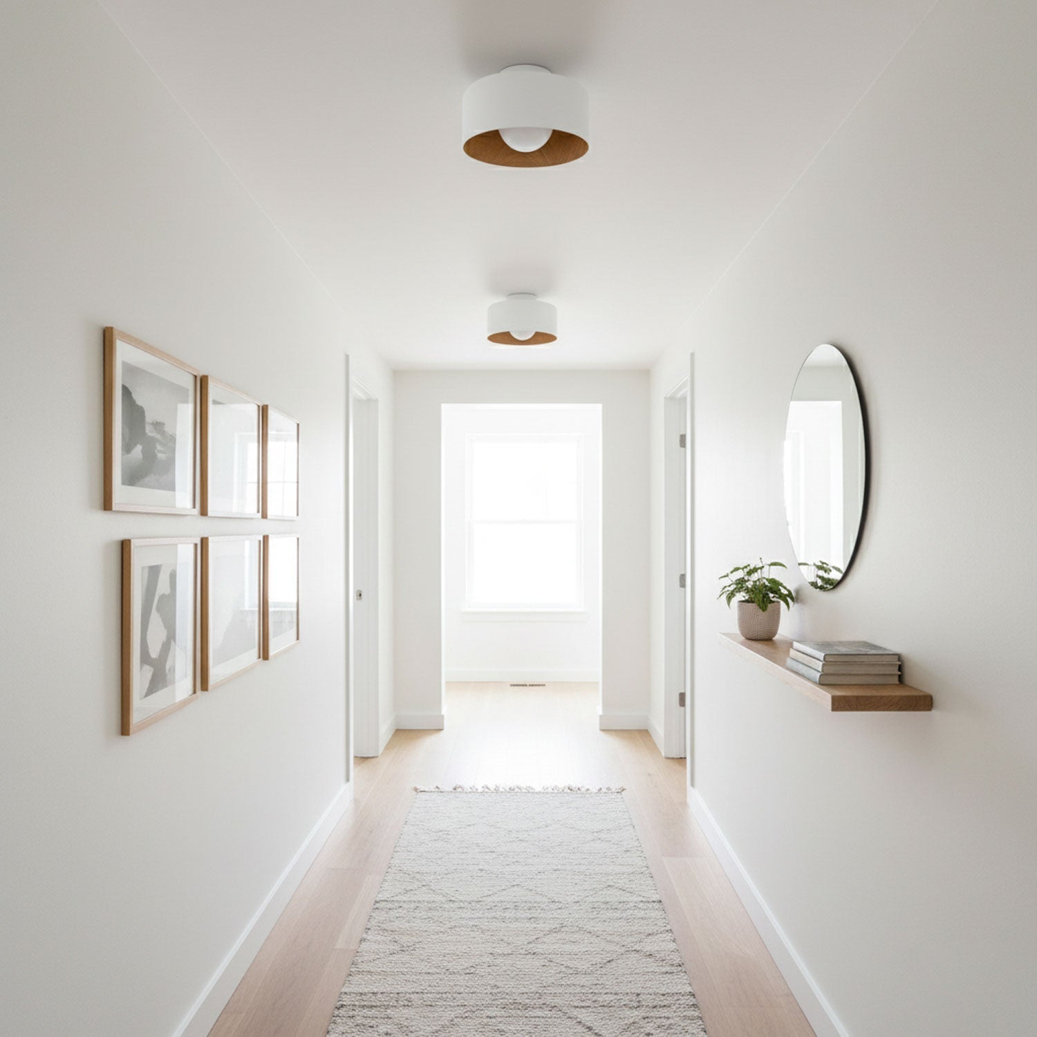 Metal and Glass Ceiling Light 8.7 in Dia Modern Indoor Hallway Bedroom Lighting Fixture Wood Grain Interior | Thomler