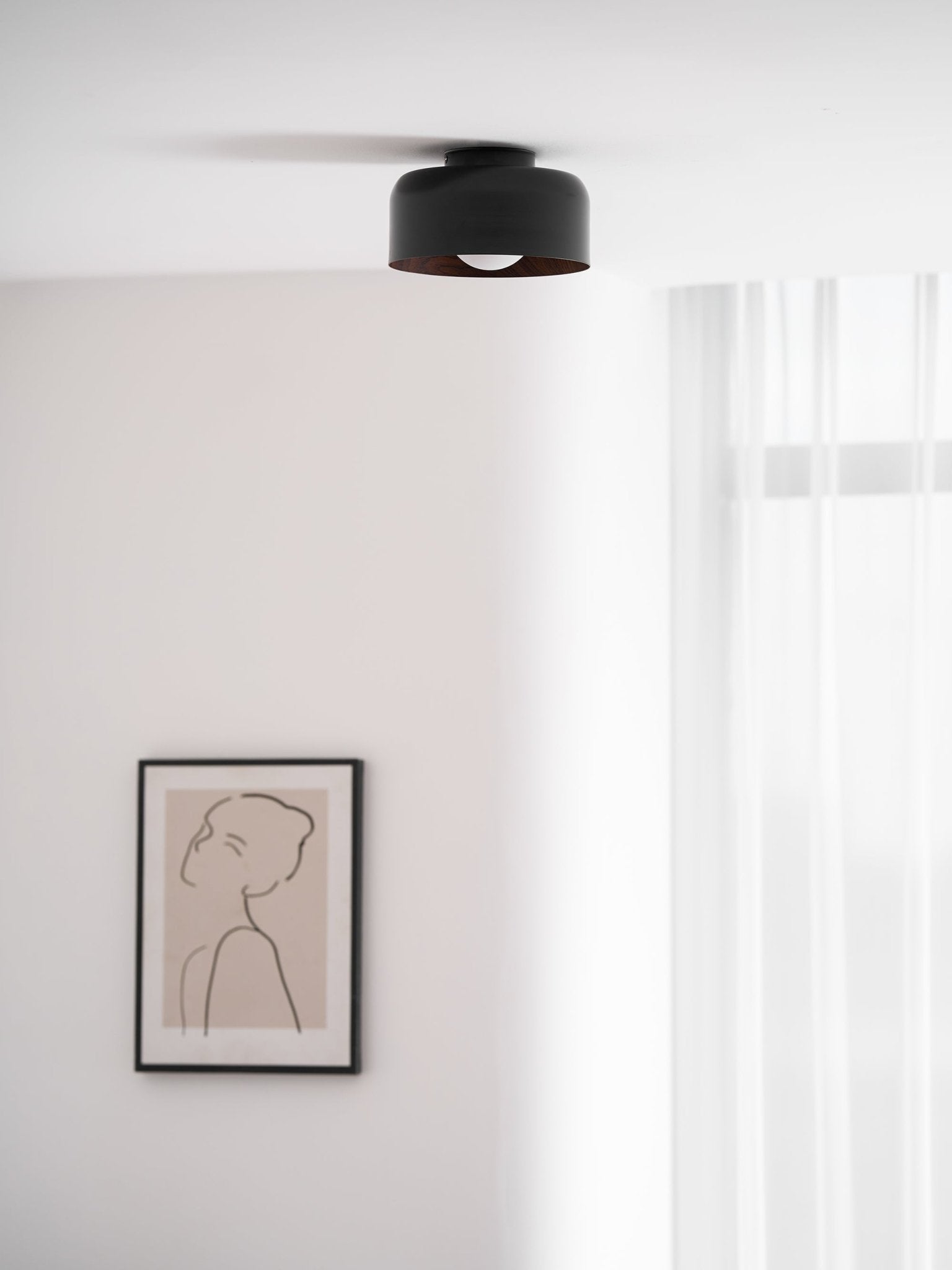 Metal and Glass Ceiling Light 8.7 in Dia Modern Indoor Hallway Bedroom Lighting Fixture Wood Grain Interior | Thomler