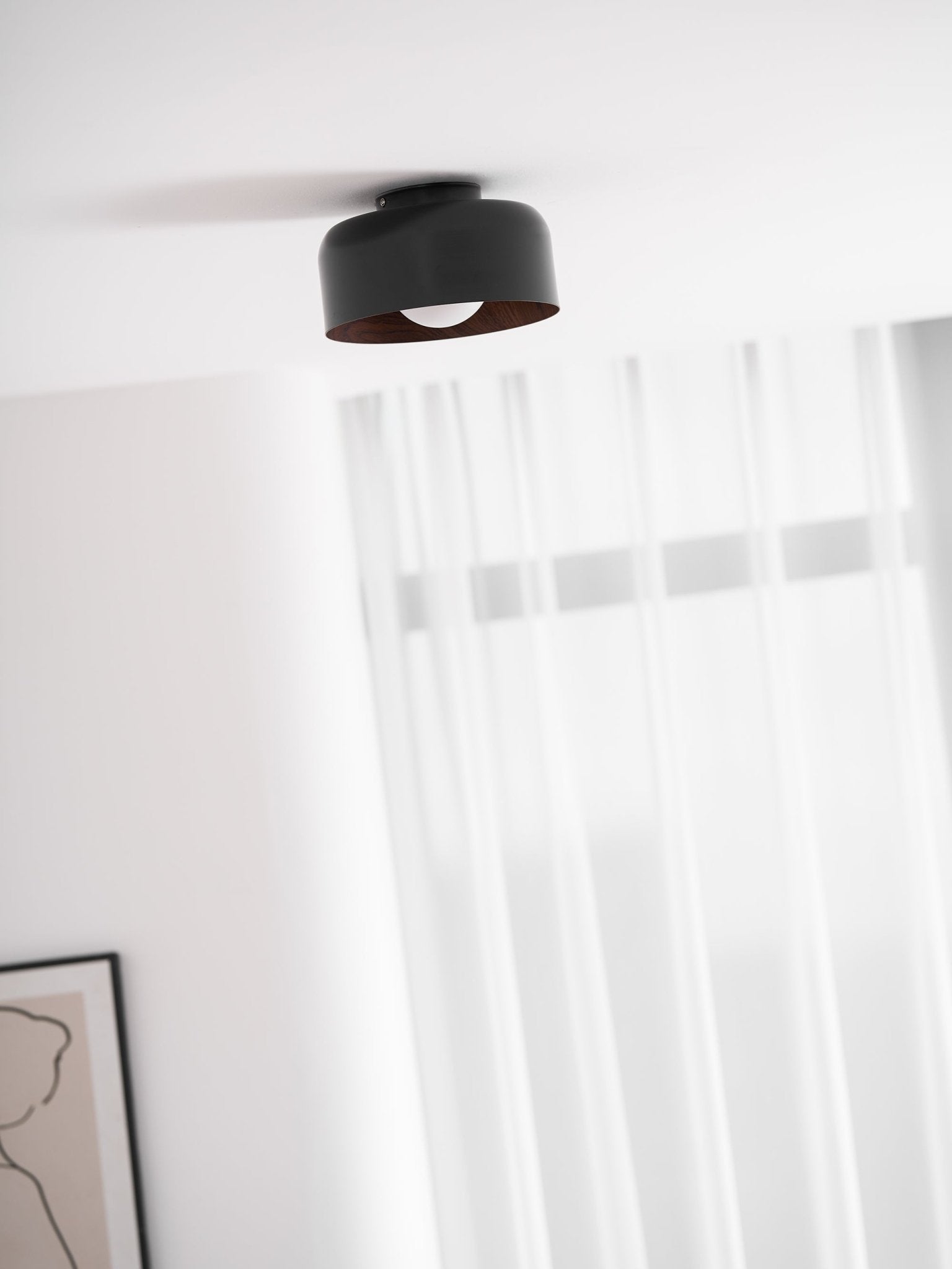 Metal and Glass Ceiling Light 8.7 in Dia Modern Indoor Hallway Bedroom Lighting Fixture Wood Grain Interior | Thomler