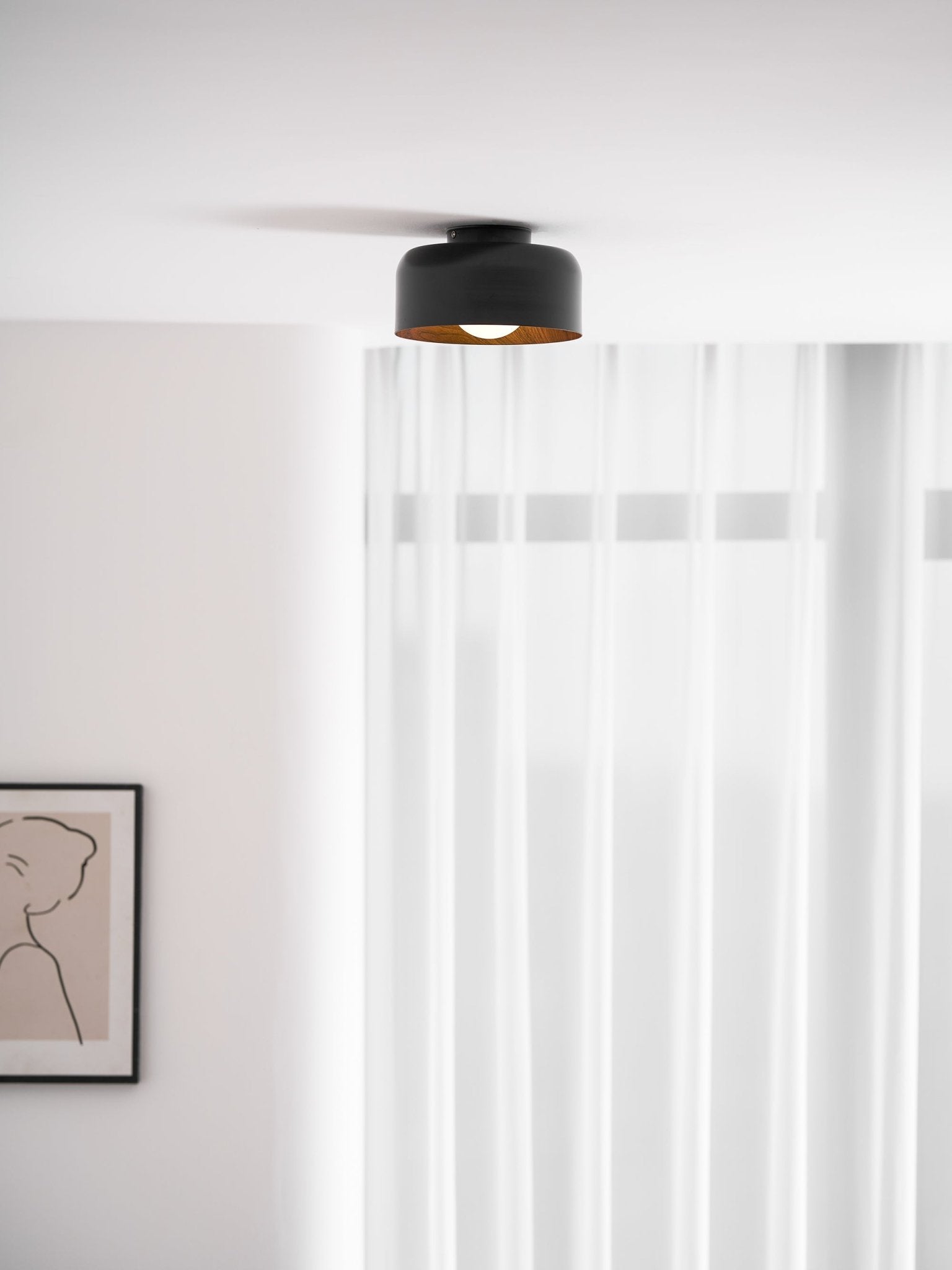Metal and Glass Ceiling Light 8.7 in Dia Modern Indoor Hallway Bedroom Lighting Fixture Wood Grain Interior | Thomler