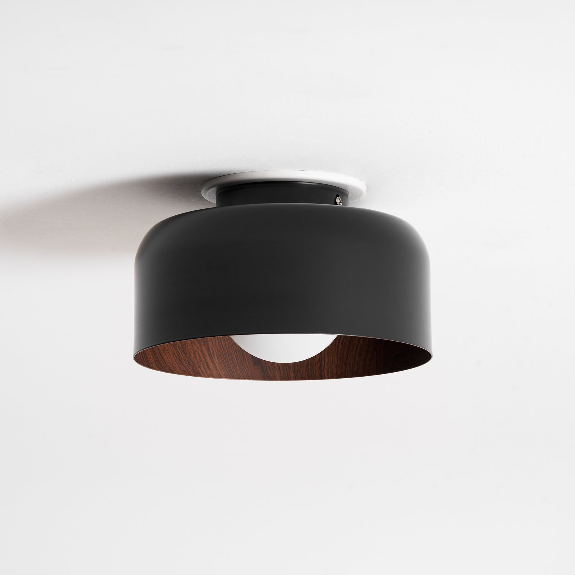 Metal and Glass Ceiling Light 8.7 in Dia Modern Indoor Hallway Bedroom Lighting Fixture Wood Grain Interior | Thomler