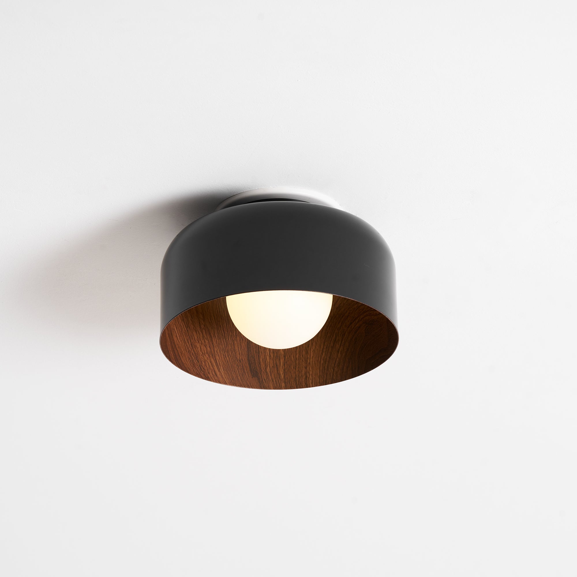 Metal and Glass Ceiling Light 8.7 in Dia Modern Indoor Hallway Bedroom Lighting Fixture Wood Grain Interior | Thomler
