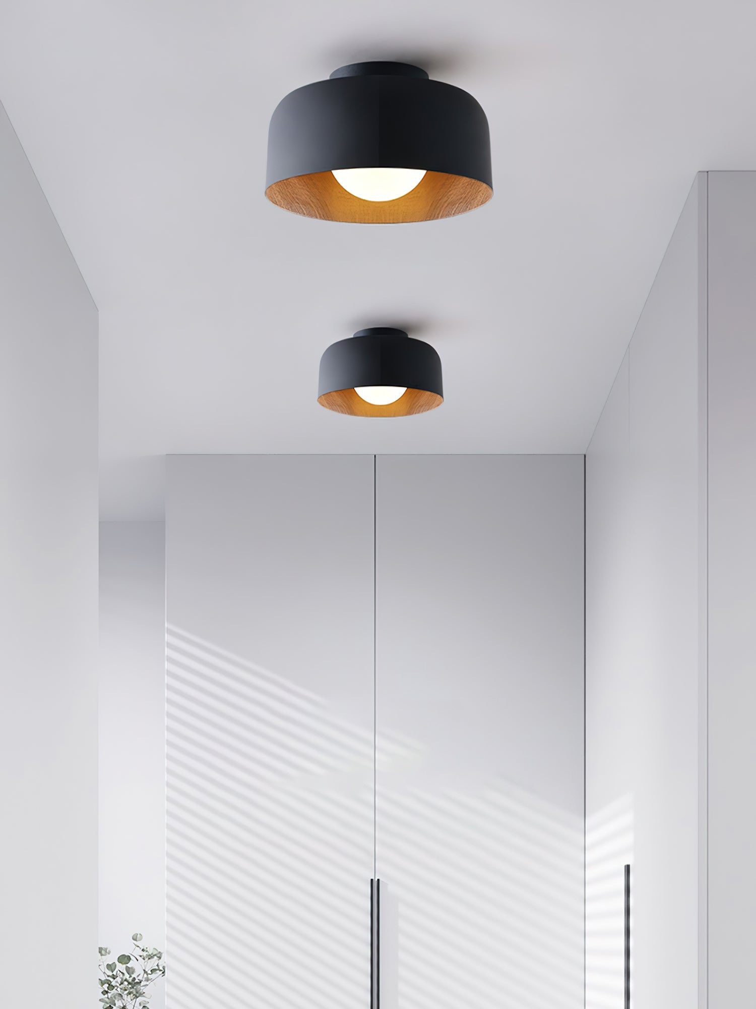 Metal and Glass Ceiling Light 8.7 in Dia Modern Indoor Hallway Bedroom Lighting Fixture Wood Grain Interior | Thomler