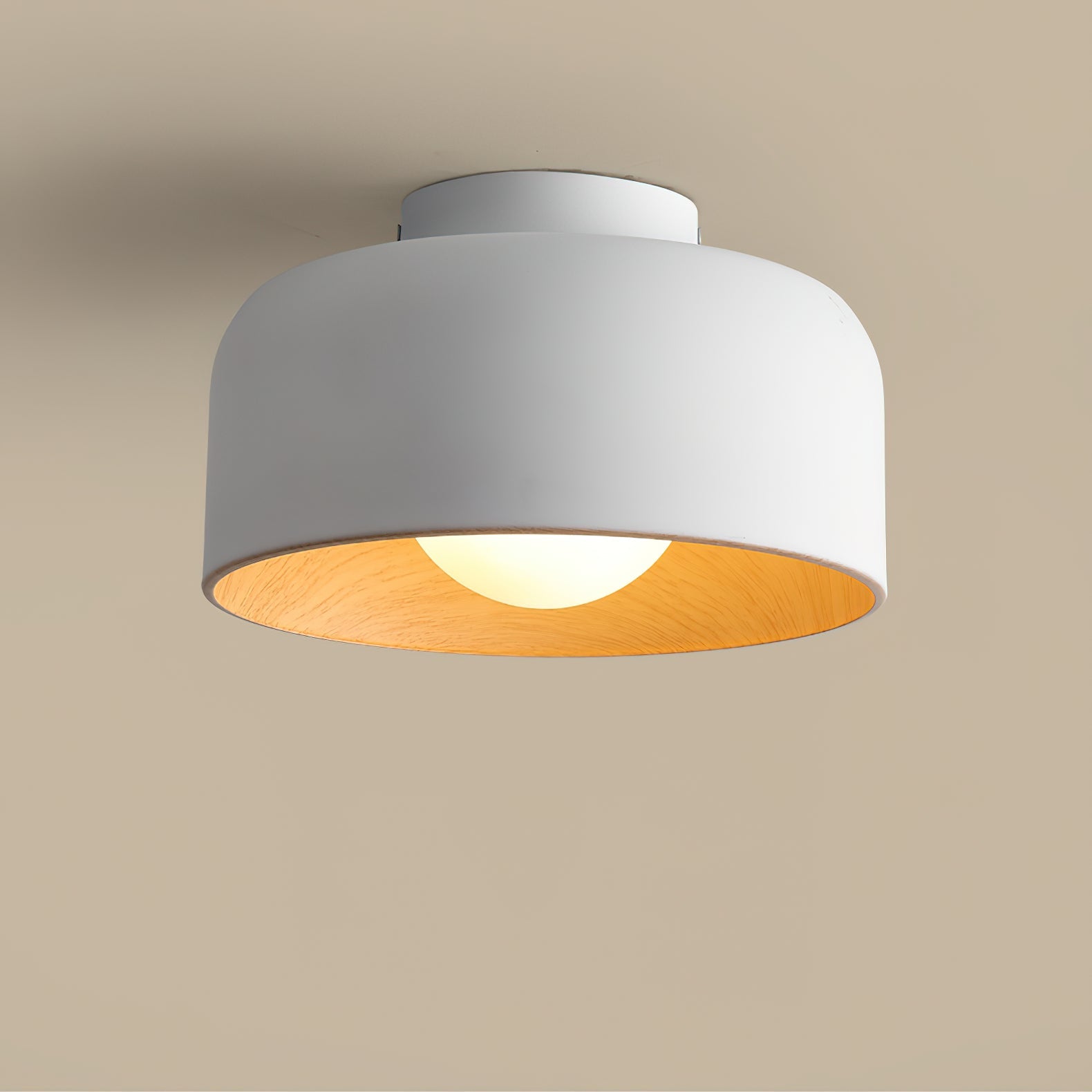 Metal and Glass Ceiling Light 8.7 in Dia Modern Indoor Hallway Bedroom Lighting Fixture Wood Grain Interior | Thomler
