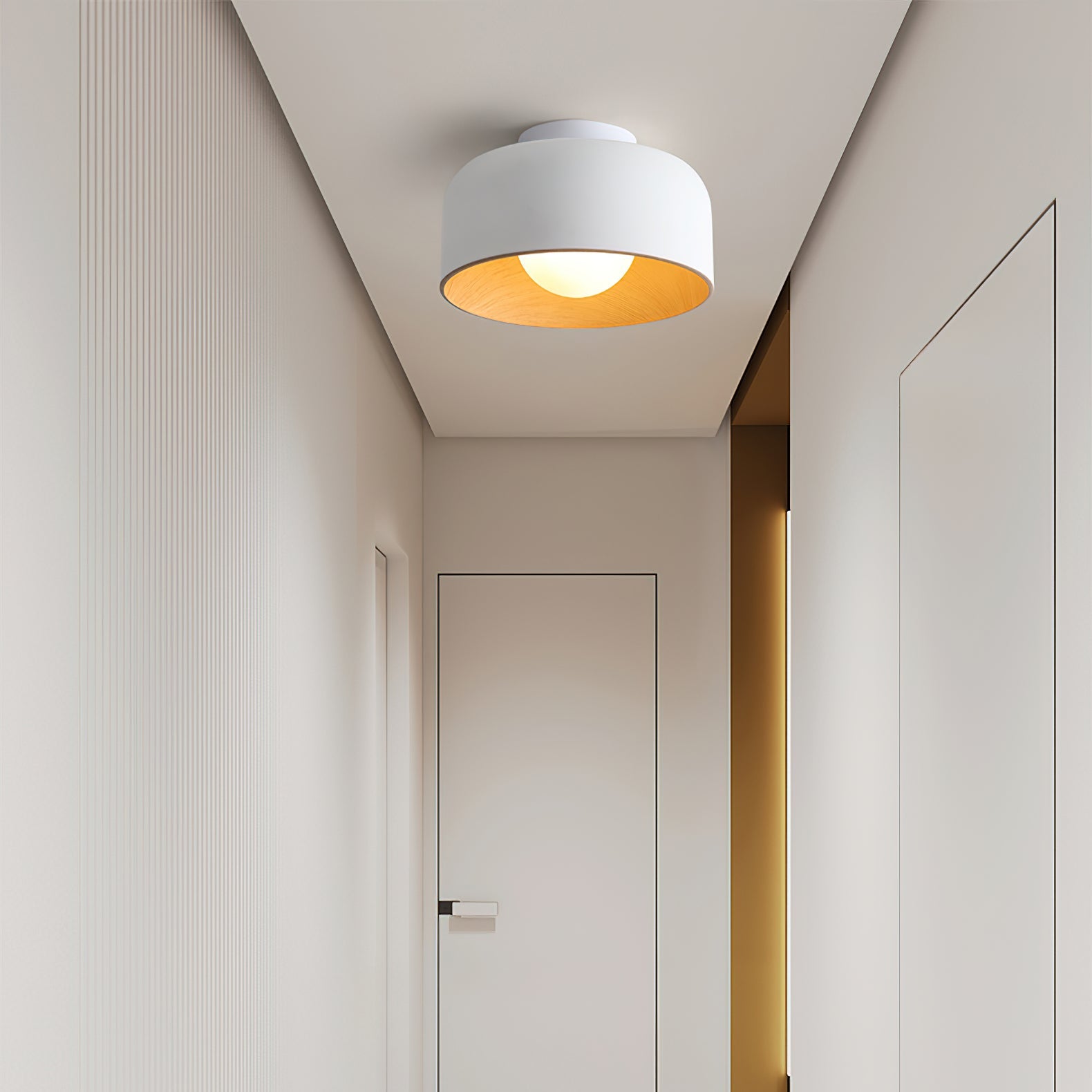 Metal and Glass Ceiling Light 8.7 in Dia Modern Indoor Hallway Bedroom Lighting Fixture Wood Grain Interior | Thomler