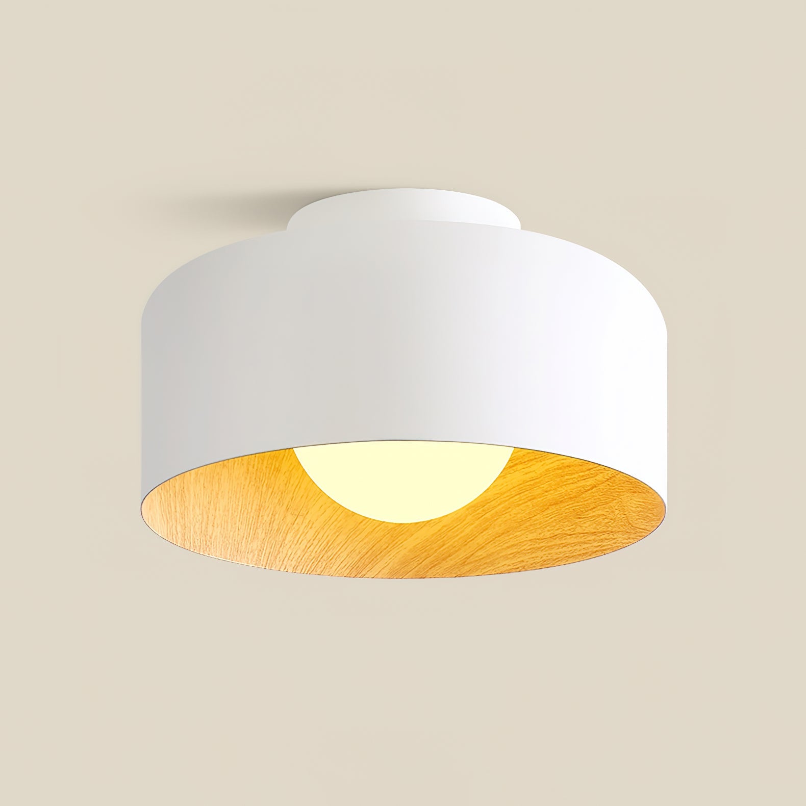 Metal and Glass Ceiling Light 8.7 in Dia Modern Indoor Hallway Bedroom Lighting Fixture Wood Grain Interior | Thomler