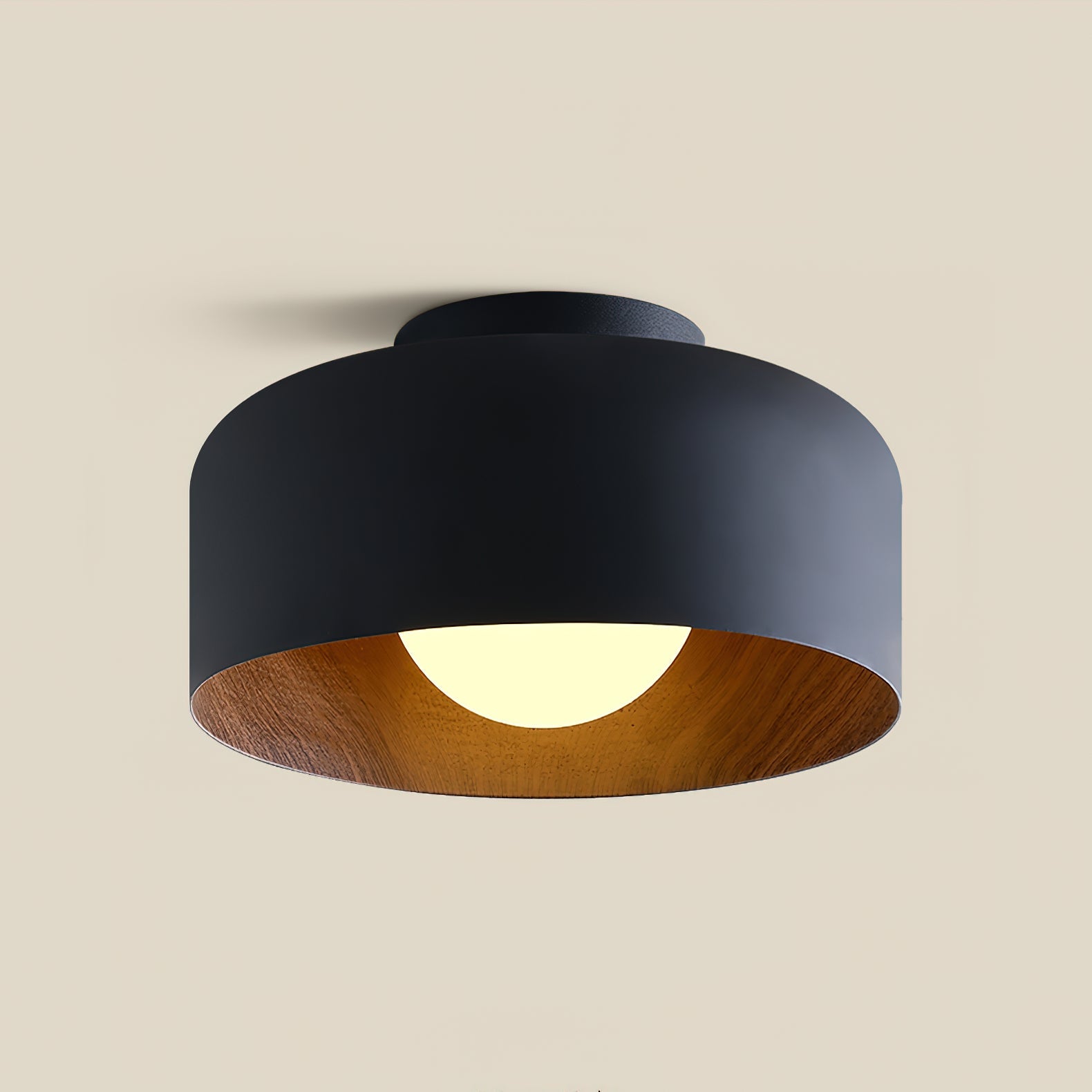 Metal and Glass Ceiling Light 8.7 in Dia Modern Indoor Hallway Bedroom Lighting Fixture Wood Grain Interior | Thomler