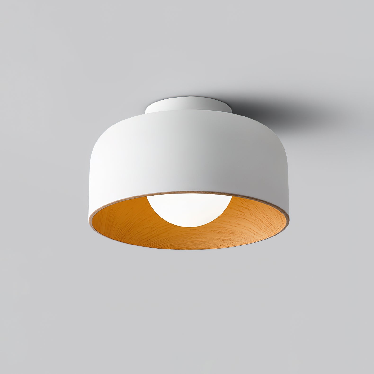Metal and Glass Ceiling Light 8.7 in Dia Modern Indoor Hallway Bedroom Lighting Fixture Wood Grain Interior | Thomler