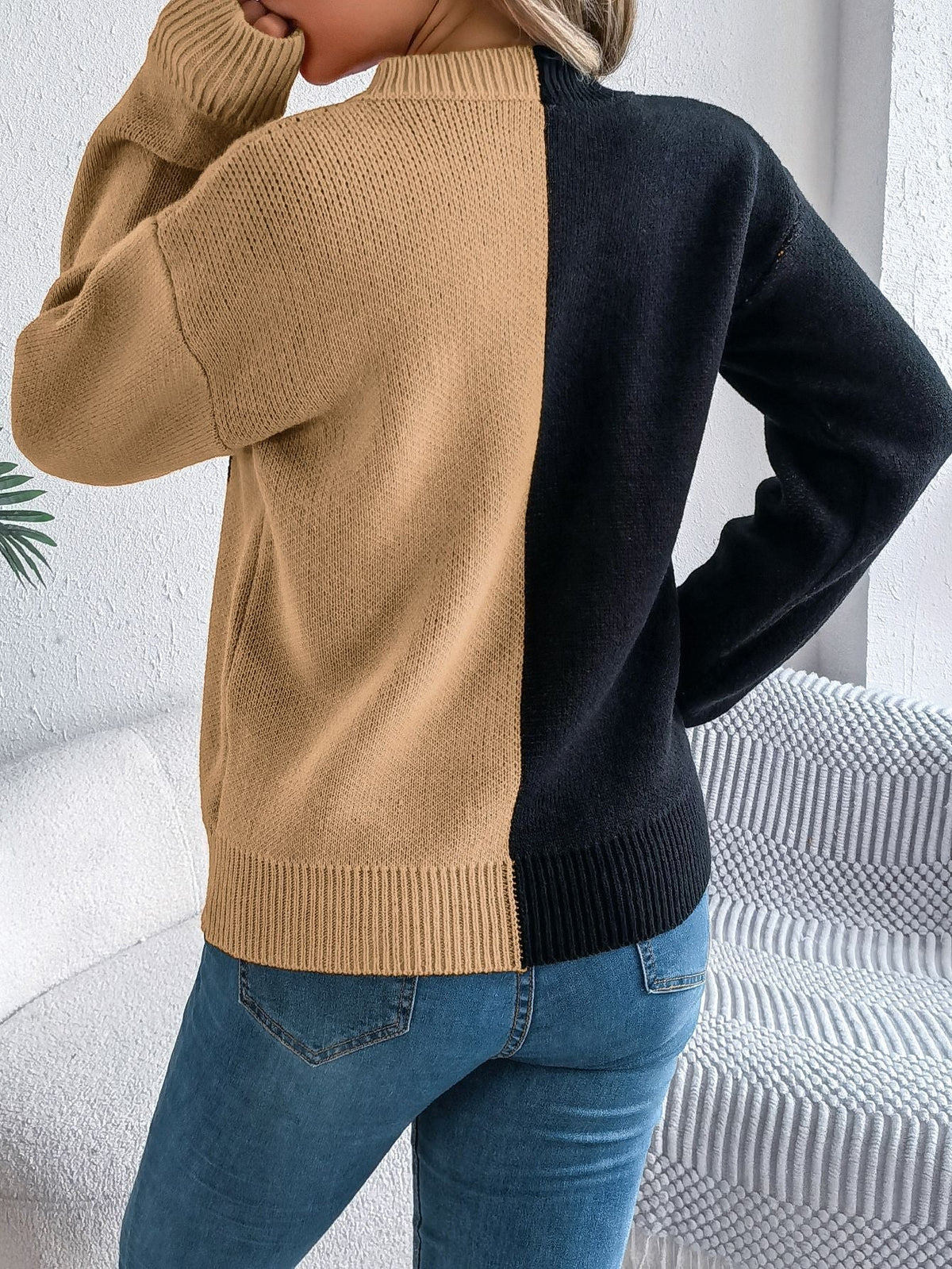 Halloween Pumpkin Knit Pullover Sweater with Ribbed Trim – Mid-Length Top for Women | Thomler