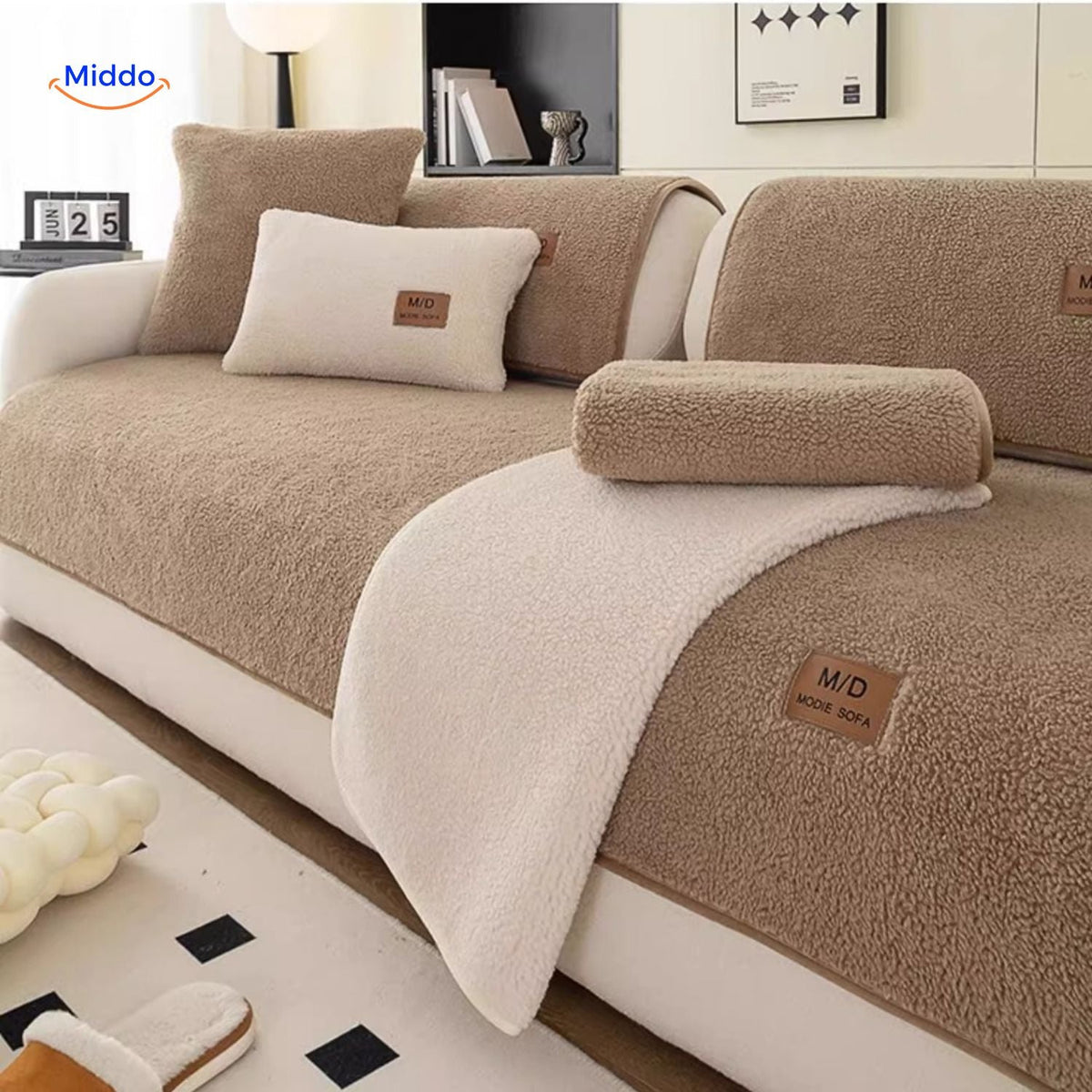 Plush Faux Sheepskin Couch Cushion Cover - Anti-Slip Soft Fleece Seat Pad for Sofa & Living Room | Thomler