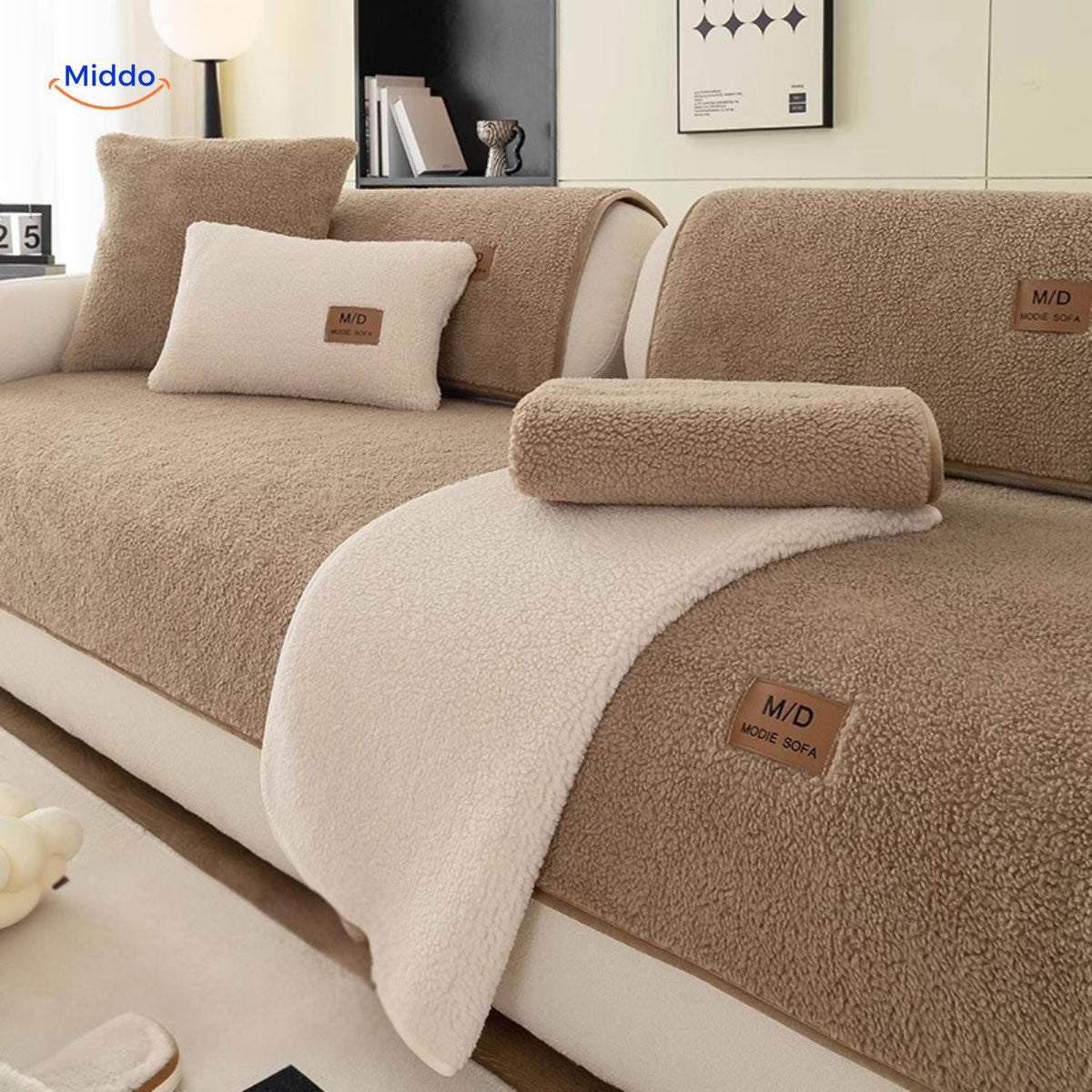 Plush Faux Sheepskin Couch Cushion Cover - Anti-Slip Soft Fleece Seat Pad for Sofa & Living Room | Thomler