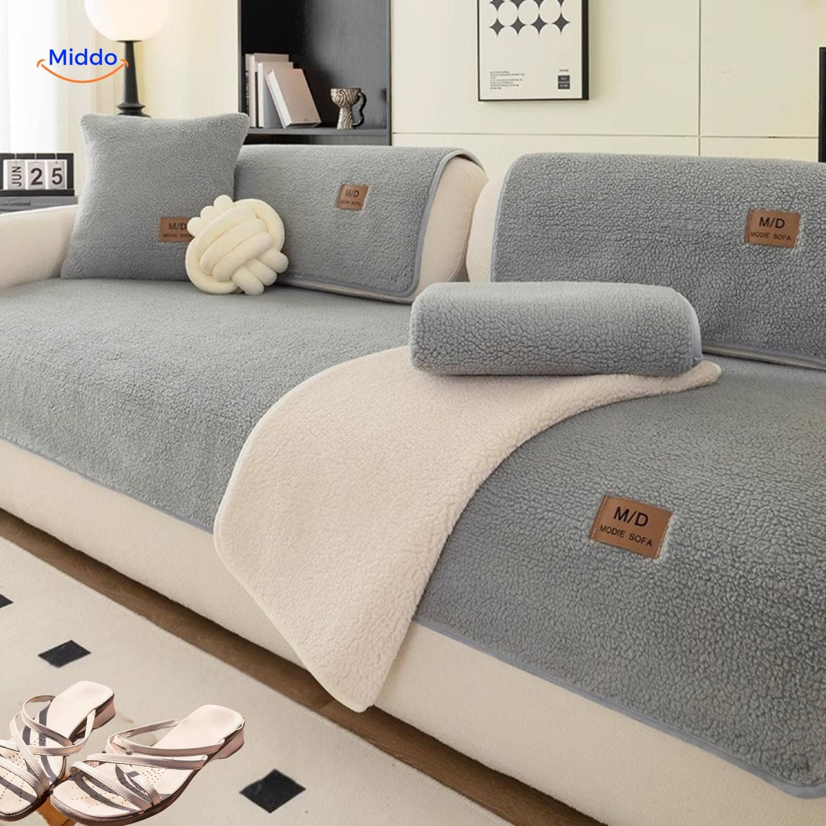 Plush Faux Sheepskin Couch Cushion Cover - Anti-Slip Soft Fleece Seat Pad for Sofa & Living Room | Thomler