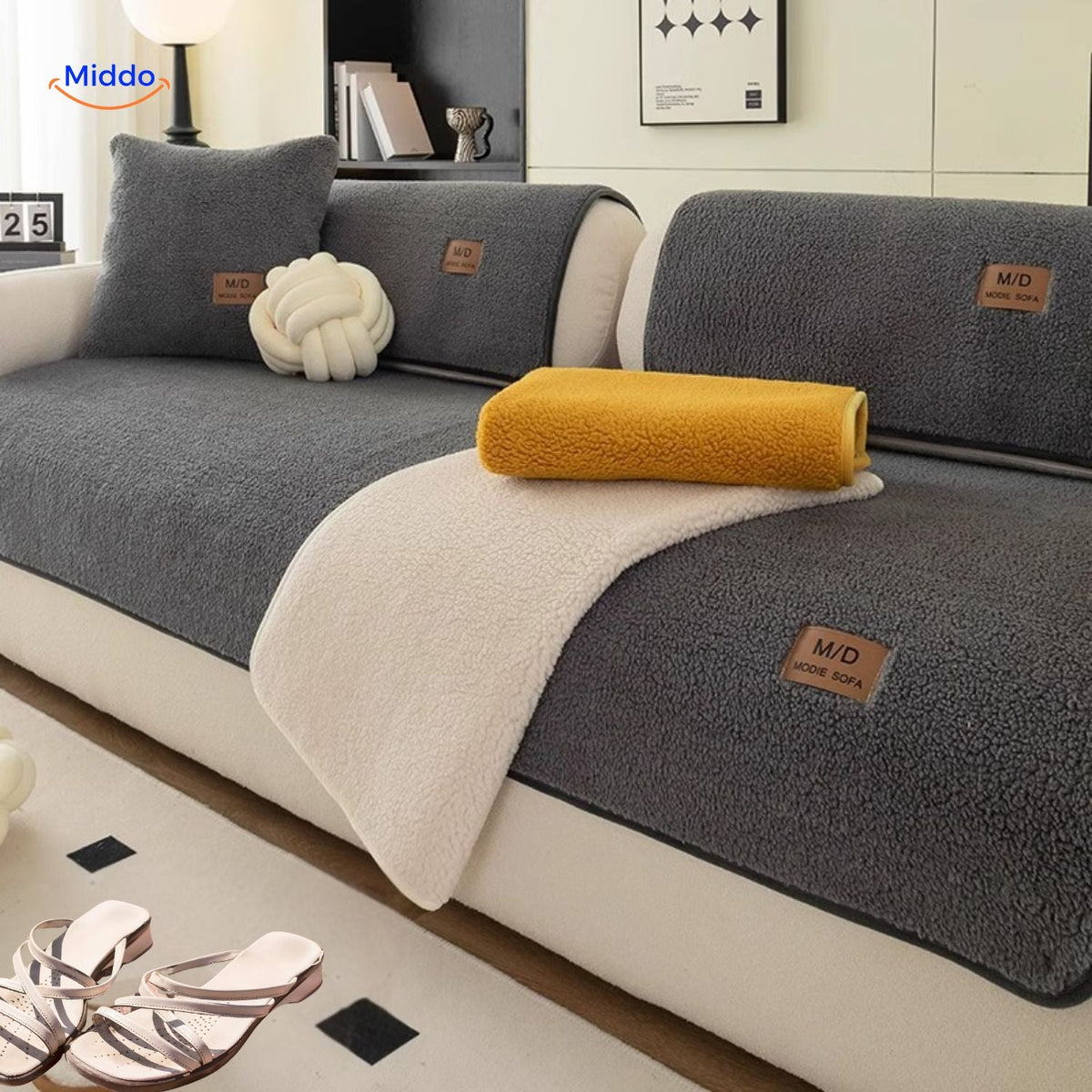 Plush Faux Sheepskin Couch Cushion Cover - Anti-Slip Soft Fleece Seat Pad for Sofa & Living Room | Thomler
