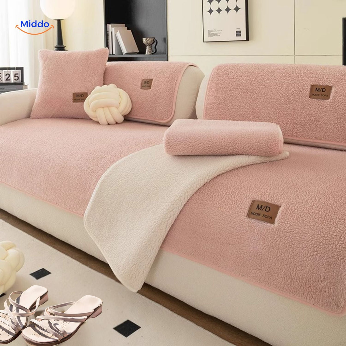 Plush Faux Sheepskin Couch Cushion Cover - Anti-Slip Soft Fleece Seat Pad for Sofa & Living Room | Thomler