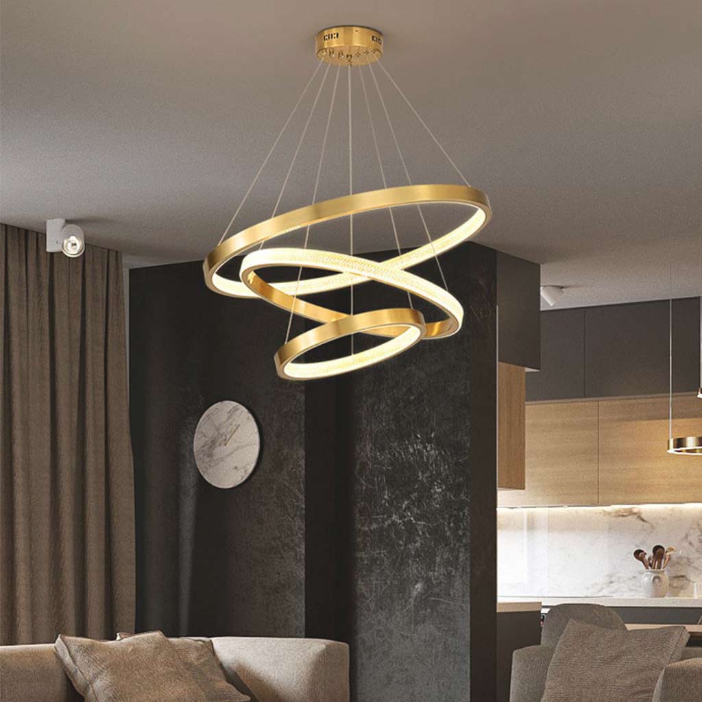 Chandelier Aluminum LED 39.4 in Adjustable Gold Modern Living Room Dining Room Ceiling Light | Thomler